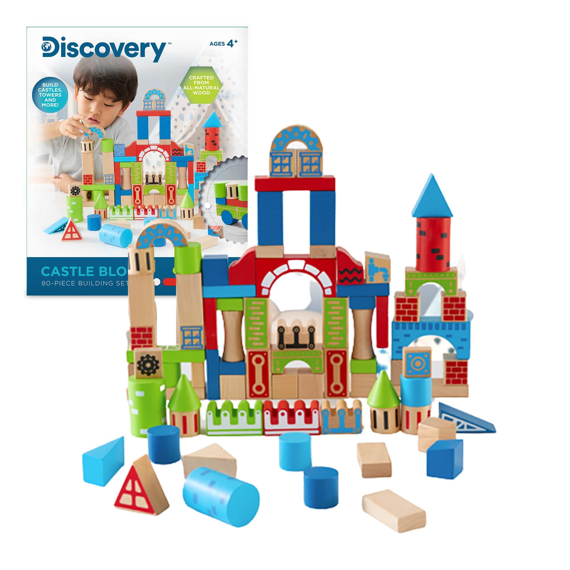 Discovery™ Wood Castle Blocks 80-Piece [Amazon Exclusive] Natural Wooden Building & Stacking Set, Imagination & Creativity Kids Activity Kit, Preschool Toddler Child Safe, Learning Playset Toy - Image 1