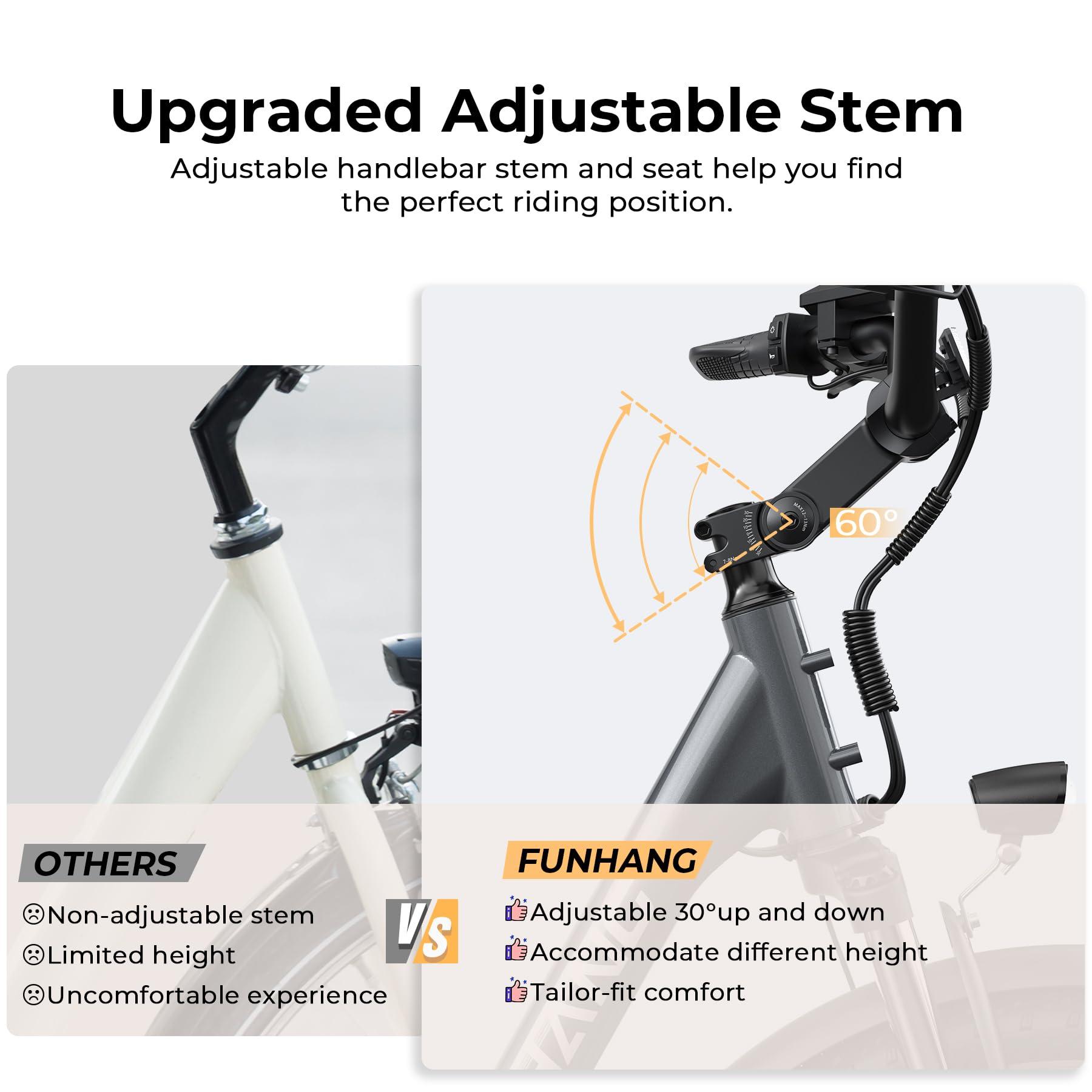 Funhang Electric Bike for Adults, 1000W Peak Ebike, 21.7MPH 50Miles City Cruiser Ebikes, 26" Step Thru Electric Bicycle with 48V Removable Battery, Adjustable Stem, Rear Rack, Front Suspension,7 Speed - Image 4
