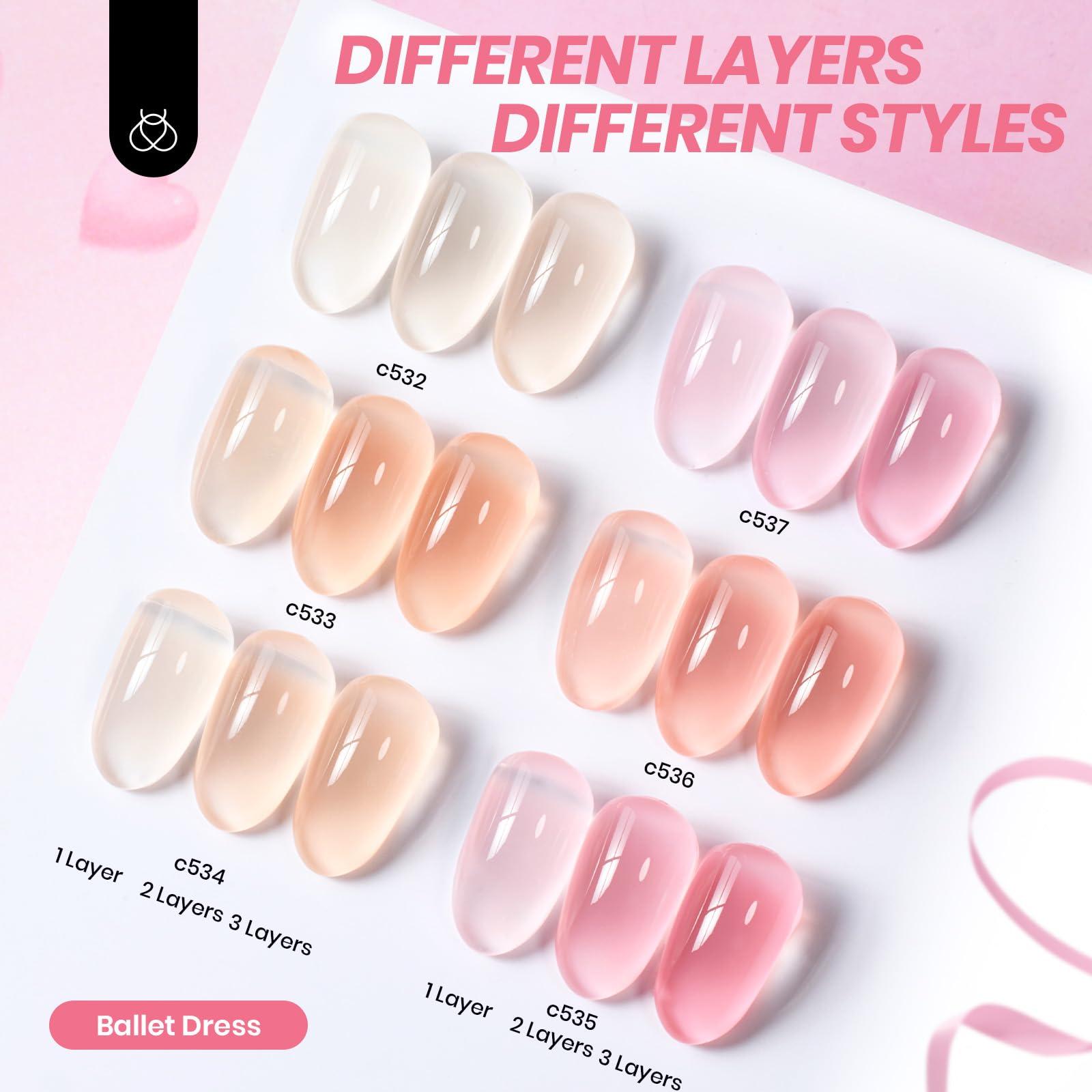 Beetles Jelly Gel Nail Polish Set, 6 Colors Milky White Nude Pink Sheer Gel Nail Kit Transparent Effect Summer Gel Soak Off UV Ballet Dress DIY Manicure French Nail Art Gifts for Women - Image 2