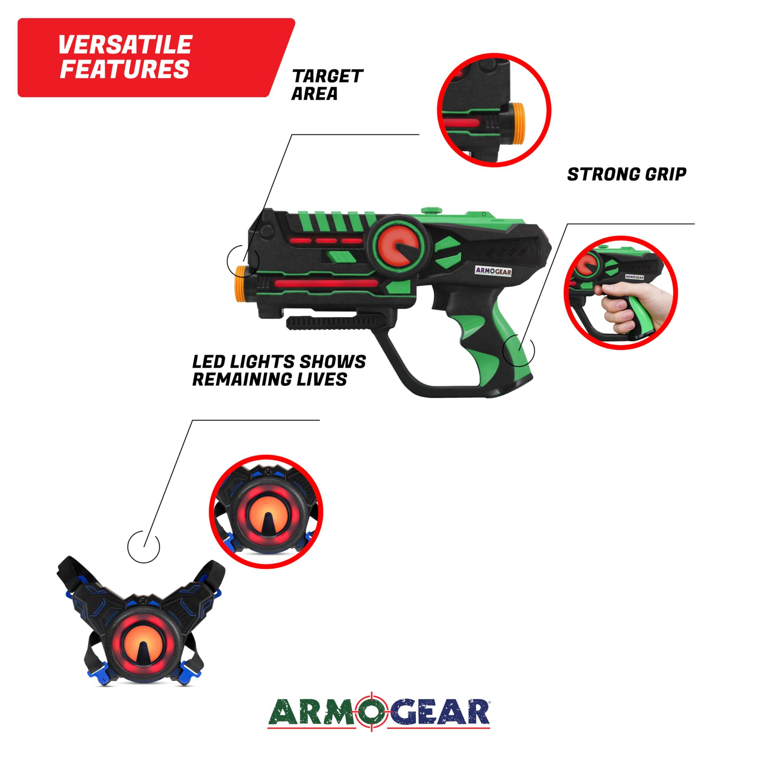 ArmoGear Set of 4 Laser Tag Guns with Vests - Laser Tag Set for Kids and Adults - Toy Guns with 150 ft Range, Night Vision, Invisibility Mode - Battery Operated - Multiplayer Outdoor Game for Ages 8+ - Image 5