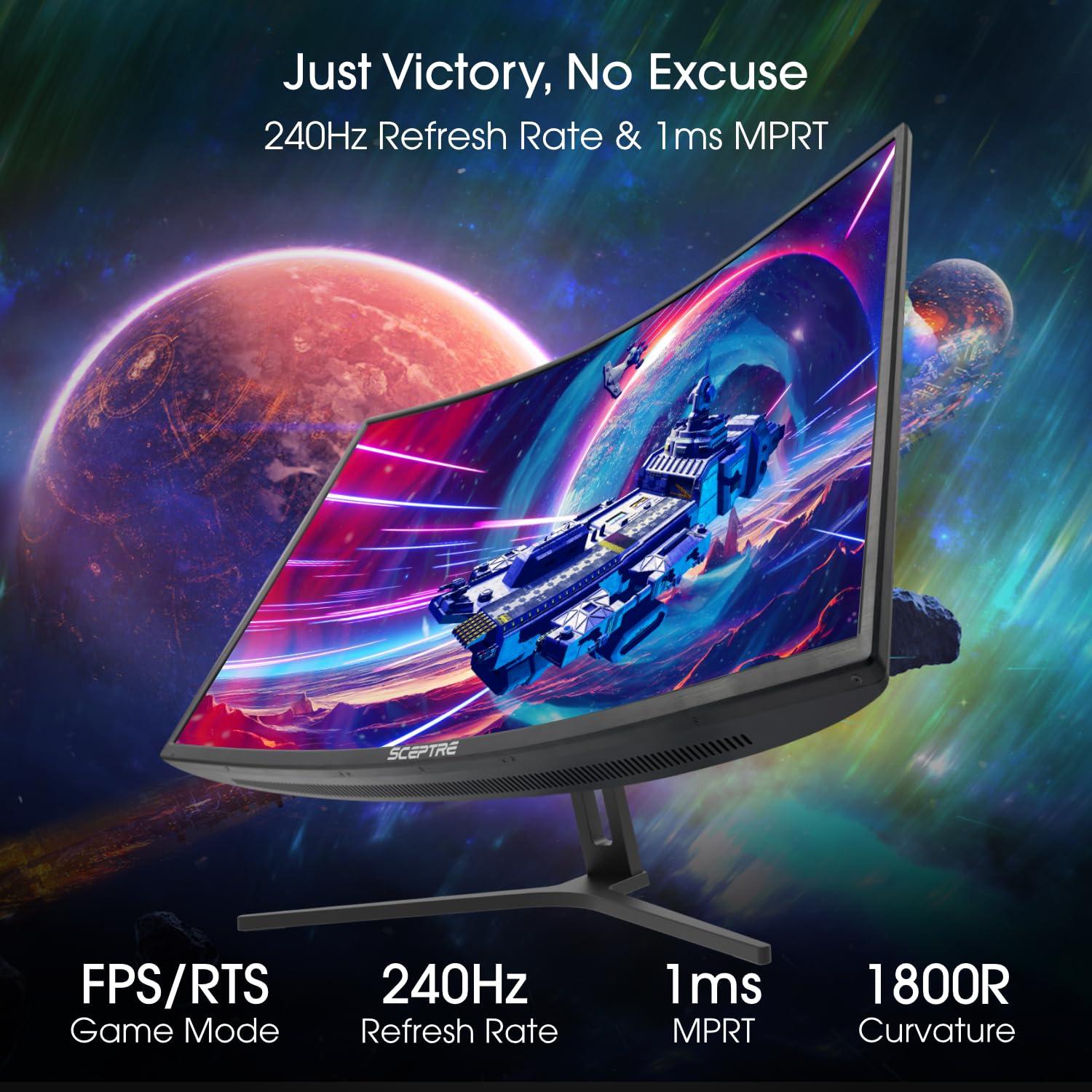 Sceptre C325B-185RD 32-inch Curved Gaming Monitor, Overdrive up to 240Hz, DisplayPort 165Hz, 144Hz HDMI, AMD FreeSync, Build-in Speakers, Machine Black - Image 6