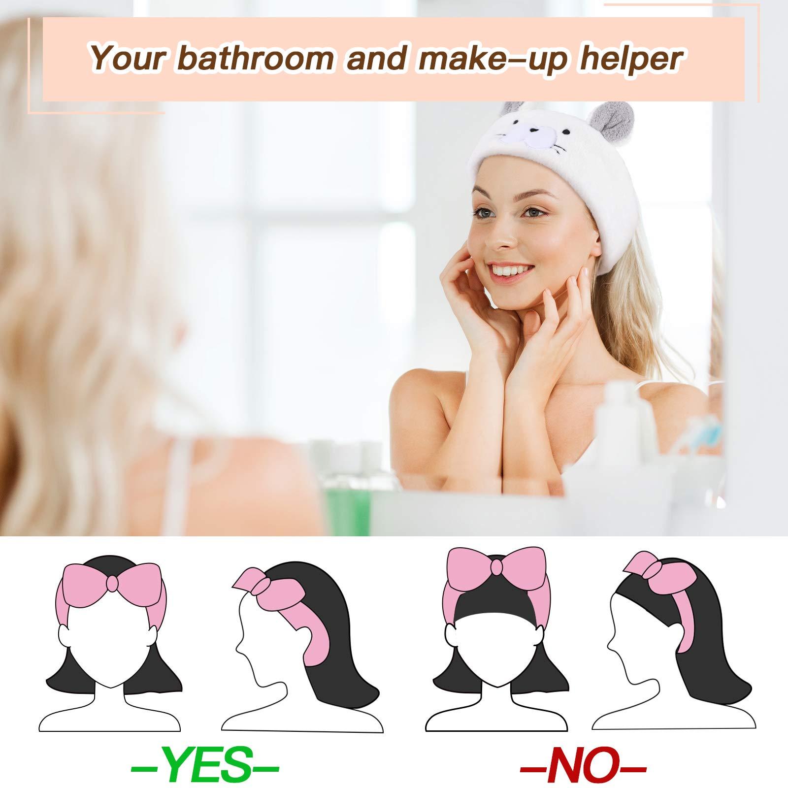 Chuangdi 4 Pieces Animal Hair Bands Face Wash Headband Spa Animal Ears for Skincare Makeup Spa Headband Washing Face Coral Fleece Plush Hairband for Women Girls(Adorable Style,Cute Colors) - Image 3