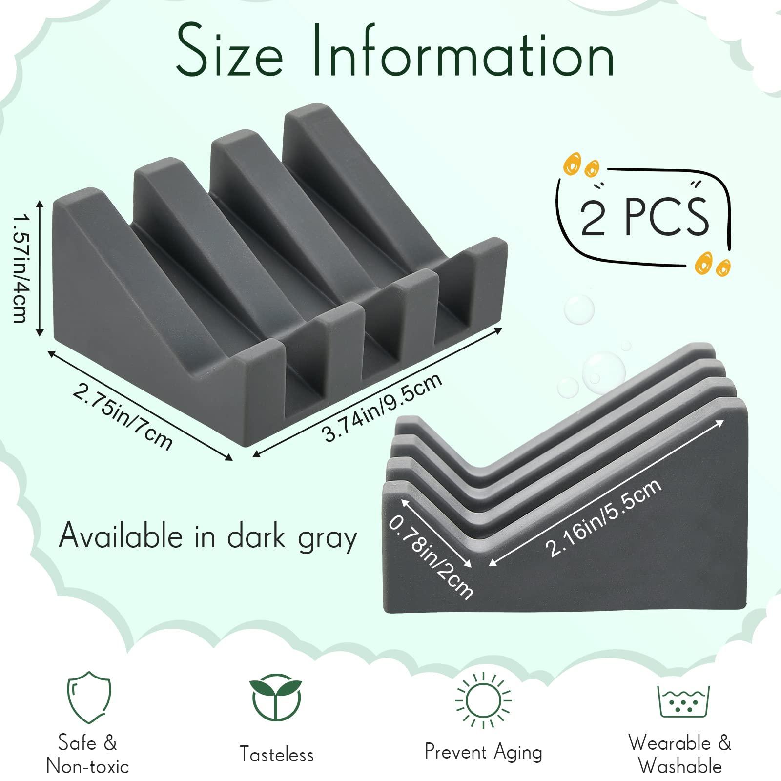 Cunhill 2 Pieces Silicone Soap Dish Self Draining Soap Dish Shower Waterfall Bar Soap Holder Tray with Drain Soap Saver for Kitchen Bathroom Accessories (Dark Grey) - Image 2