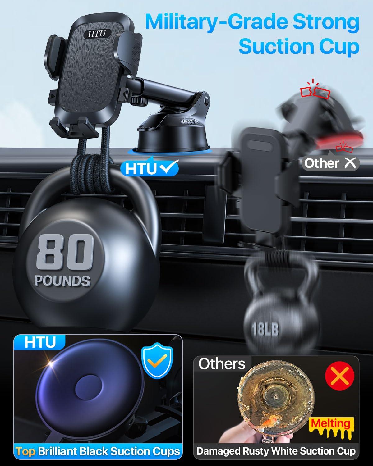 2025 Ultimate Car Phone Mount【80+LBS Strongest Suction & Military-Grade】【Patent & Safety Certs】 Cell Phone Holder Truck Stand for Dashboard Windshield Vent for iPhone 16 Pro Max 15 14 (Black) - Image 2