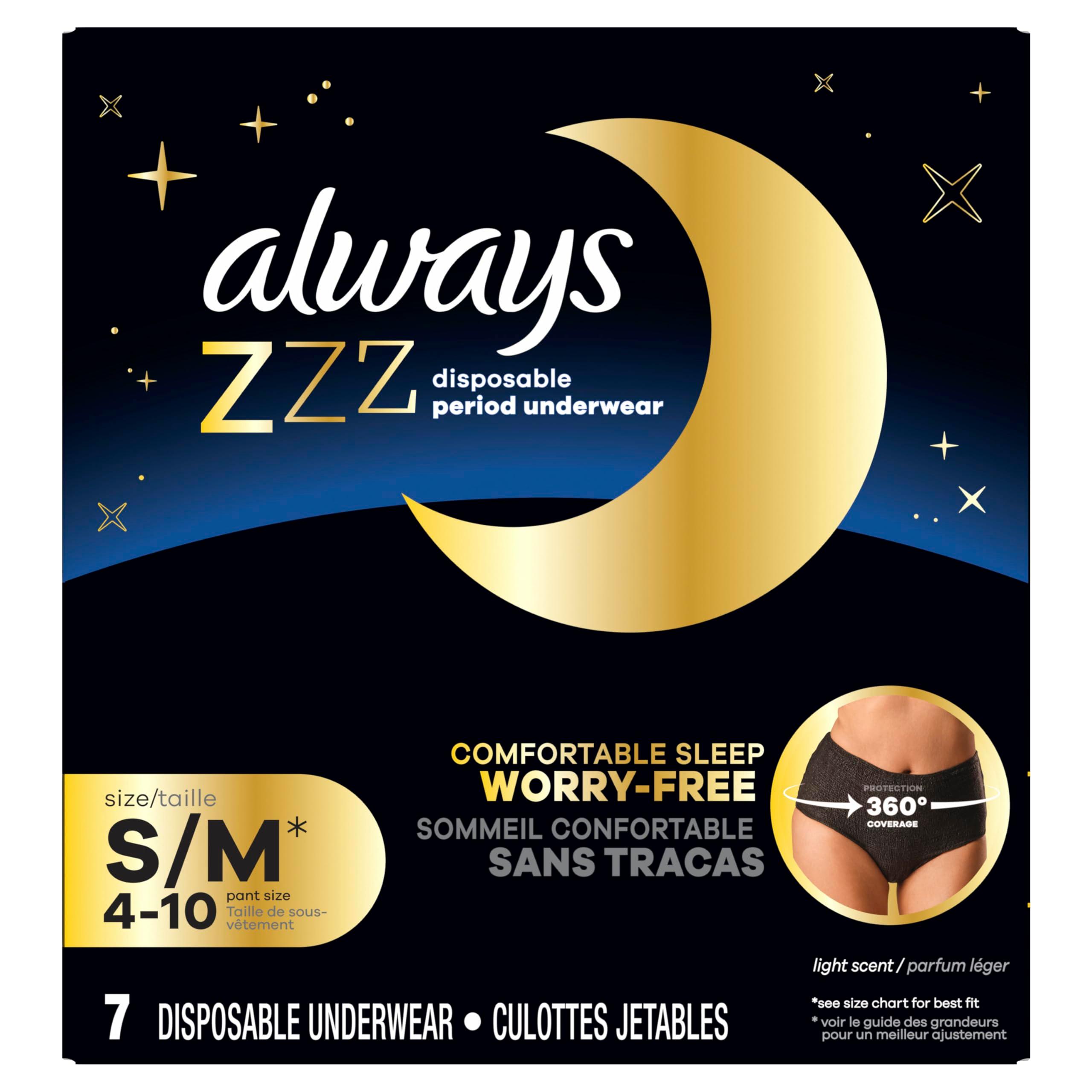 Always ZZZs Overnight Disposable Period Underwear for Women, Size S/M, Black Period Panties, Leakproof, 7 Count, Pack of 2 (14 Count Total) - Image 8