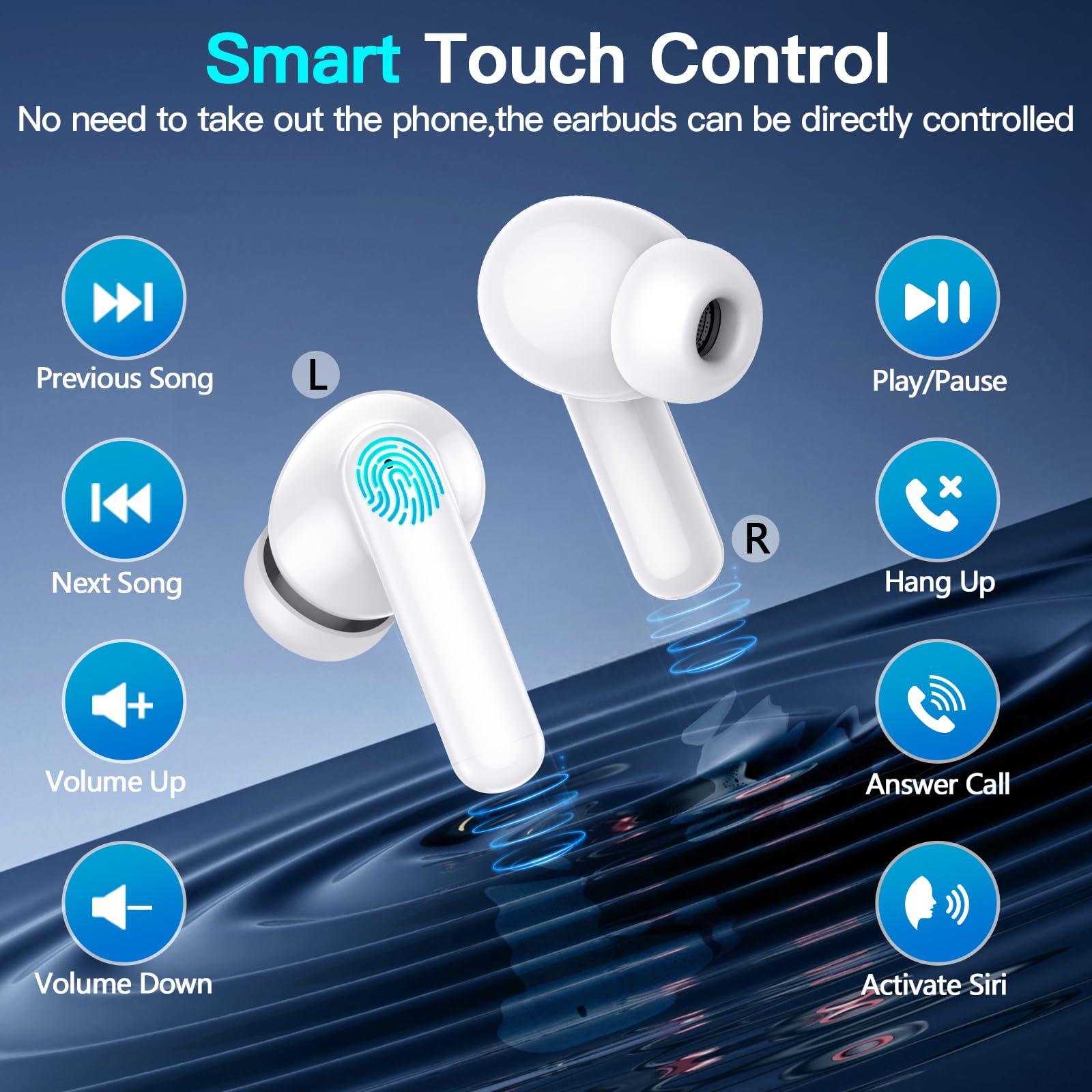kurdene P3 Wireless Earbuds Bluetooth 5.3 Headphones, Deep Bass Stereo with Microphone Earphones in-Ear, Immersive Premium Sound Ear Buds for iPhone, Android-Clear - Image 3