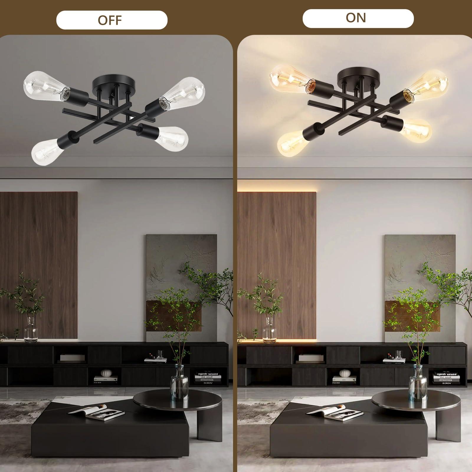 Ceiling Light, Dining Room Light Fixture with E26 Base, Semi Flush Mount Ceiling Light Fixture, Kitchen Lighting Fixtures Ceiling, 4-Light Matte Black Chandelier for Bedroom - Image 3