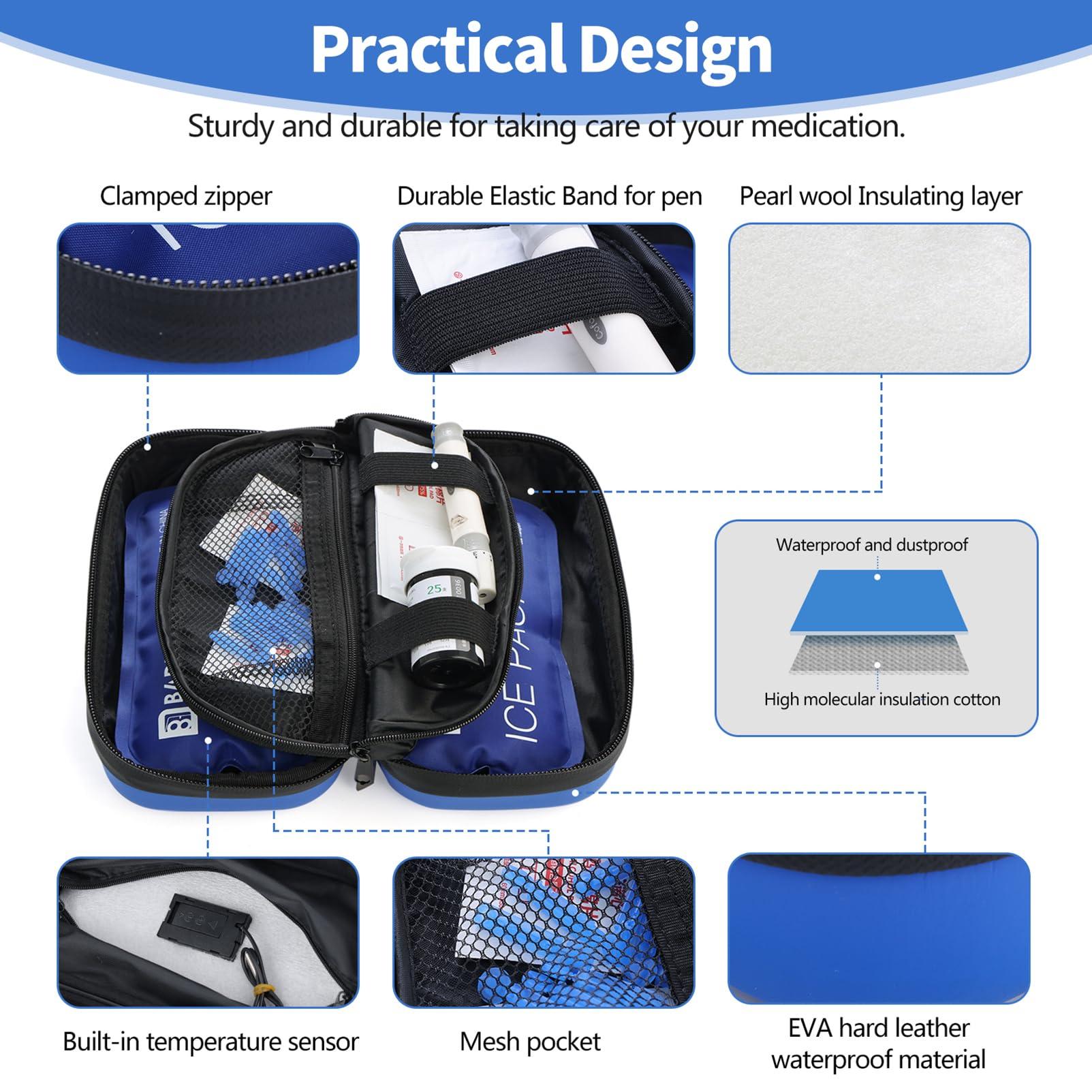 HIMDUZE Insulin Cooler Travel Case TSA Approved Refrigerated Medicine Cooler for Travel w/Thermometer Temperature Diabetic Travel Case w/2 Reusable Ice Packs for Daily Life Trip, Blue - Image 2