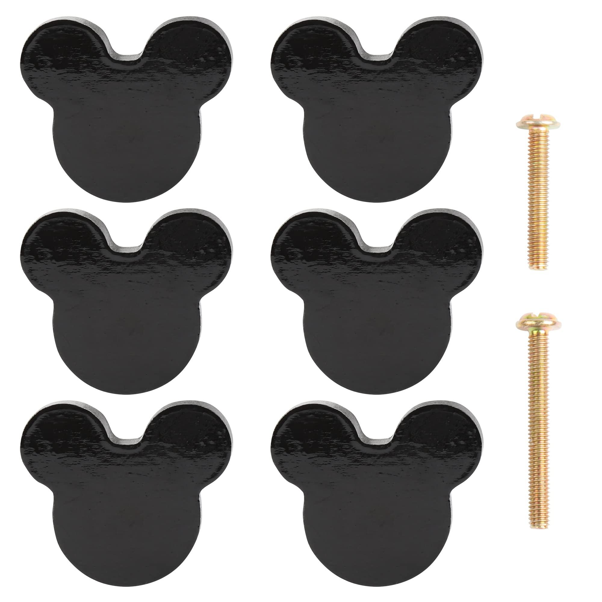 Wooden Mouse Cabinet Knobs with 2 Different Size Screws for Dresser Drawers,Wood Dresser Knobs for Kids Bedroom and Bathroom Decor,Kids Drawer pulls 6 Pack,Nursery Dresser knobs for Kids