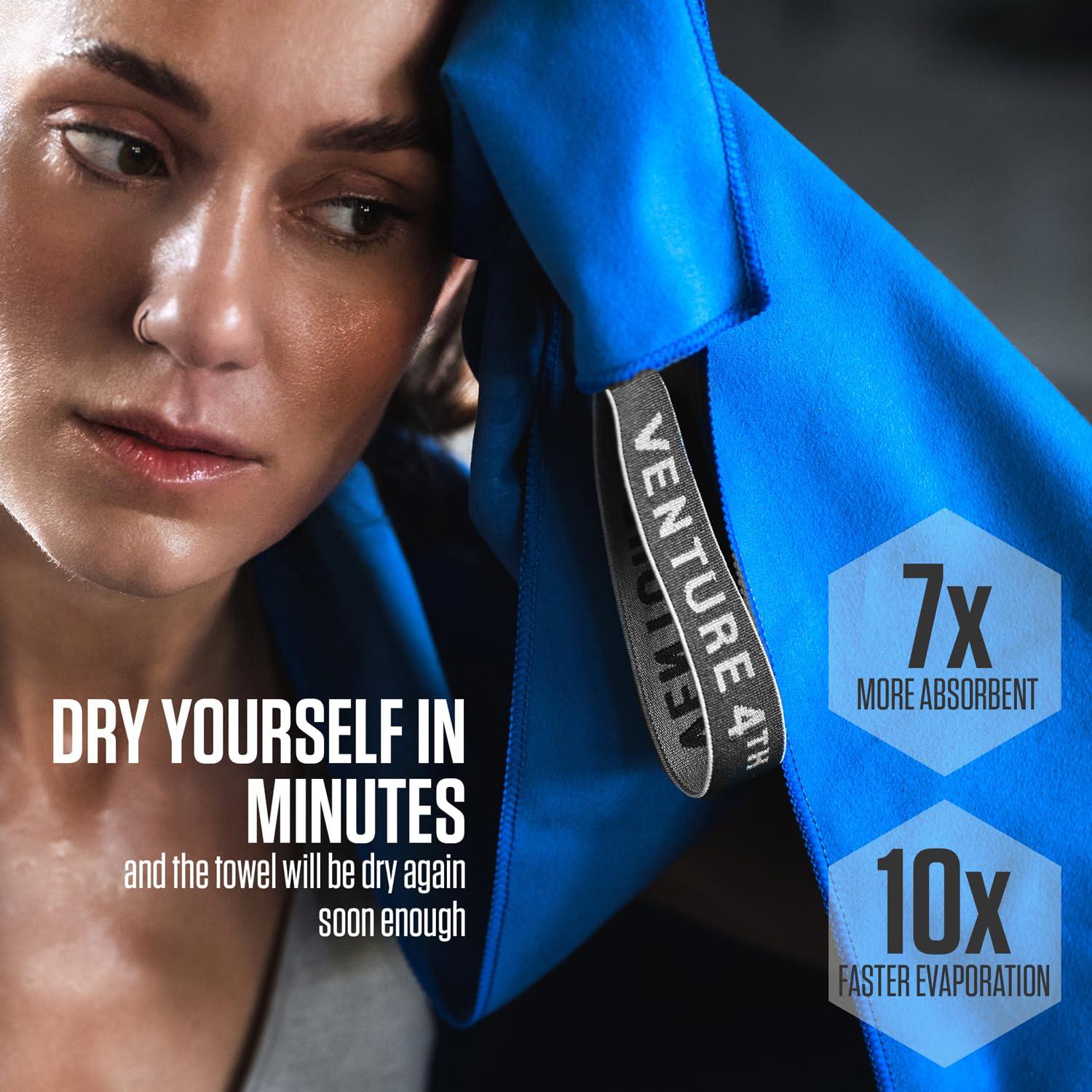 VENTURE 4TH Quick Dry Towel. Microfiber Travel Towel Ideal for Camping, Hiking, Backpacking, Gym. Lightweight & Fast Drying Travel Towels for Body. Compact & Easy to Pack - Blue Medium - Image 5
