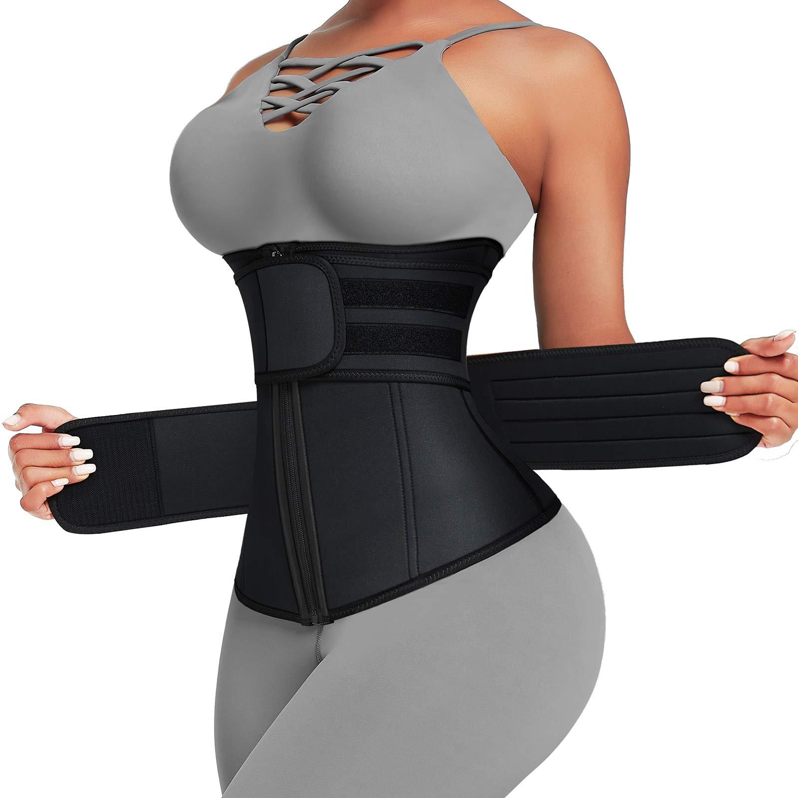 Wonder-Beauty Waist Trainer for Women Plus Size Two Belts Neoprene Workout Corset Waist Cincher Trimmer with Zipper