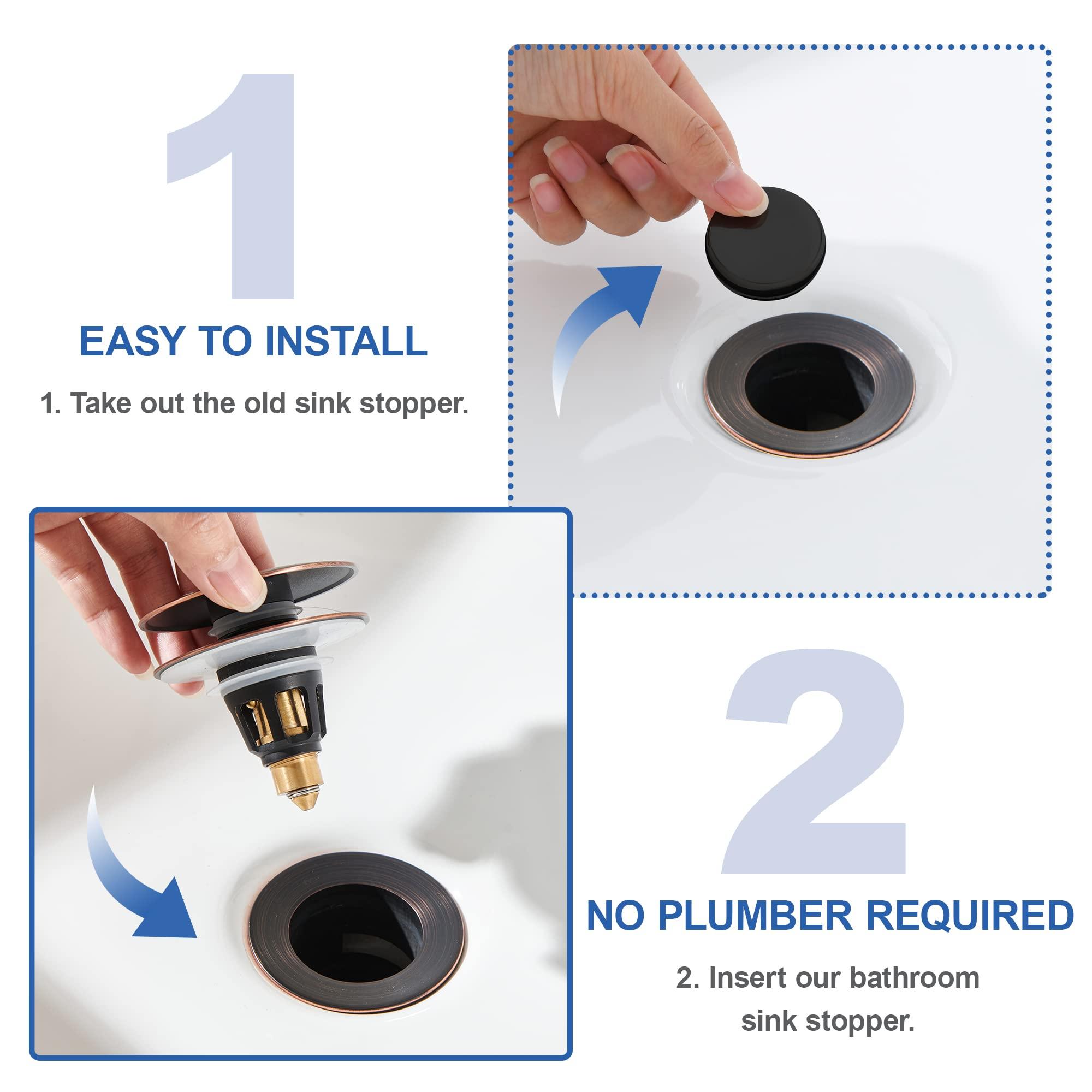 Universal 2-in-1 Bathroom Sink Stopper - Pop Up Sink Drain Stopper, Push Button Sink Drain Stopper Replacement, Wash Basin Drain Filter Plug with Anti-Clogging Strainer, Oil Rubbed Bronze - Image 8