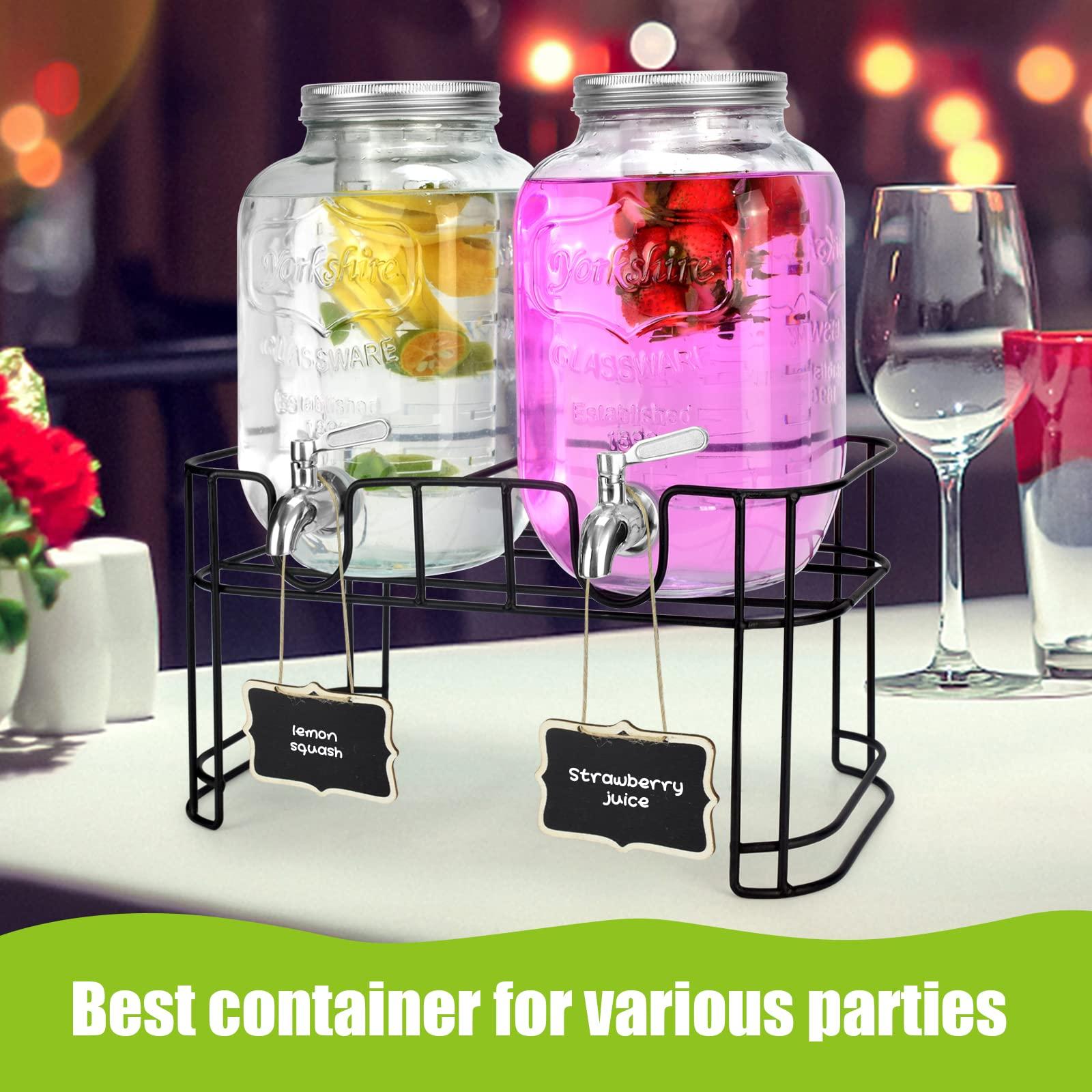 1 Gallon Glass Drink Dispensers For Parties 2PACK.Beverage Dispenser,Glass Drink Dispenser With Stand And Stainless Steel Spigot 100% Leakproof.Lemonade Dispenser With Ice Cylinder.Laundry Detergent - Image 2