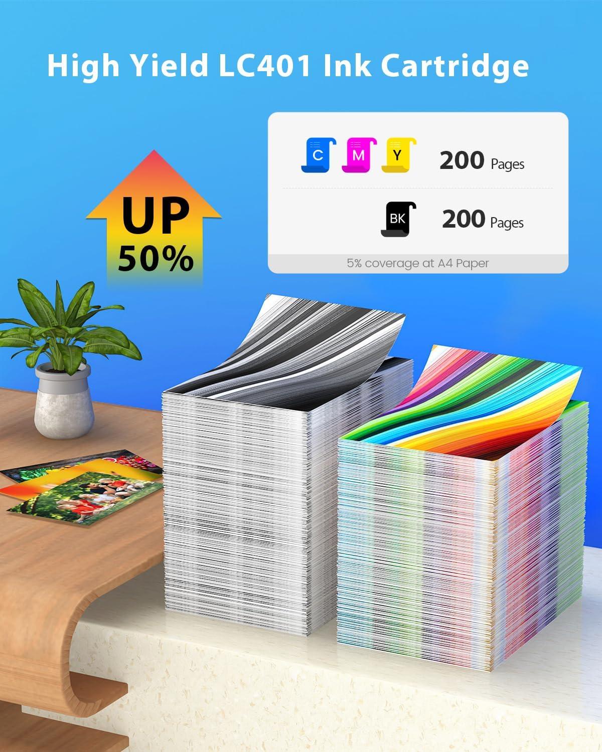 LC401 Ink Cartridges Compatible for Brother LC401 Ink Cartridges Work with Brother MFC-J1010dw MFC-J1012DW MFC-J1170DW Printers (4 Pack,Black/Cyan/Magenta/Yellow) - Image 3