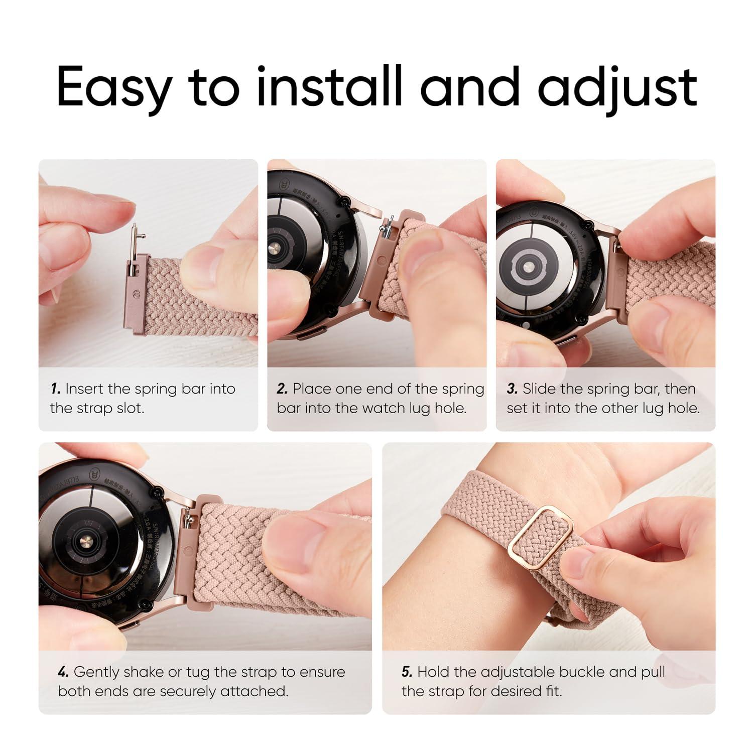 Knossen 20mm Watch Bands Compatible with Samsung Galaxy Watch 7 FE 6 5 4 40mm 44mm, Galaxy Watch 6 4 Classic, Galaxy Watch 5Pro, Galaxy Watch 3 41mm, Galaxy Active2, 3Pack Stretchy Watch Straps for Women and Men - Image 6