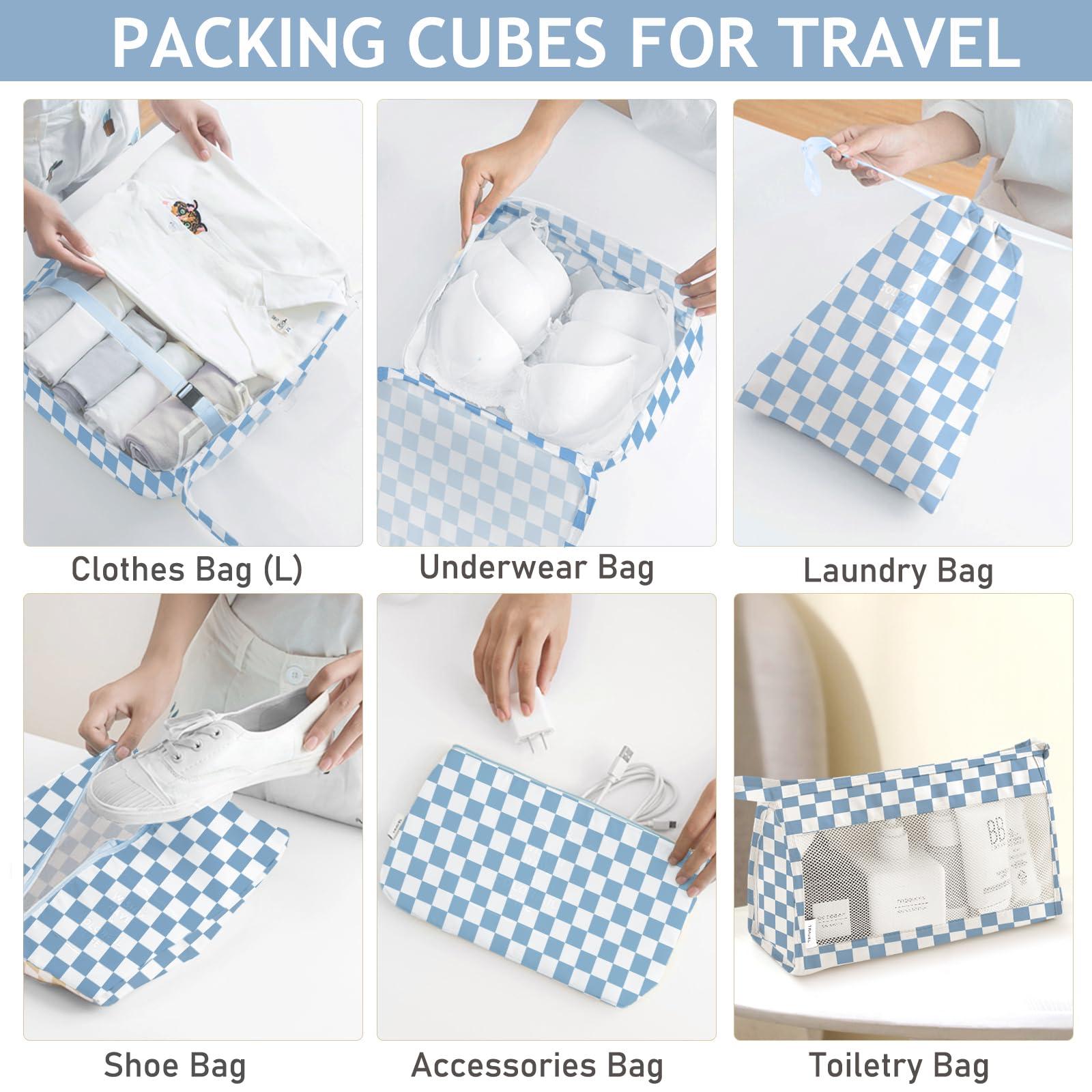 8 Set Packing Cubes for Travel, Luggage Packing Organizers Accessories Large Toiletries Bag for Clothes Shoes Cosmetics (Blue Checkered) - Image 5