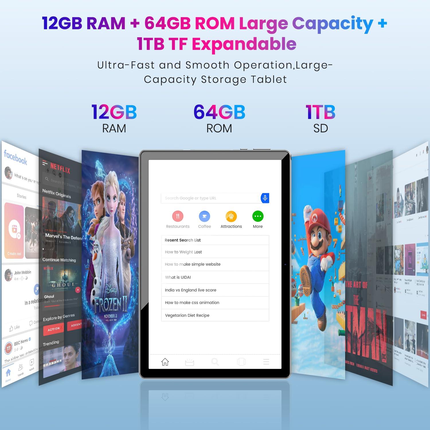 2025 Android 14 Octa-Core 10.2 inch Tablet, 12GB RAM + 64GB ROM, 1TB Expand, 6000mAh Battery, 2.4G+5G Wi-Fi 6, 2MP+8MP Dual Camera, Bluetooth, 1280x800 FHD IPS Display (Gray) - Image 2