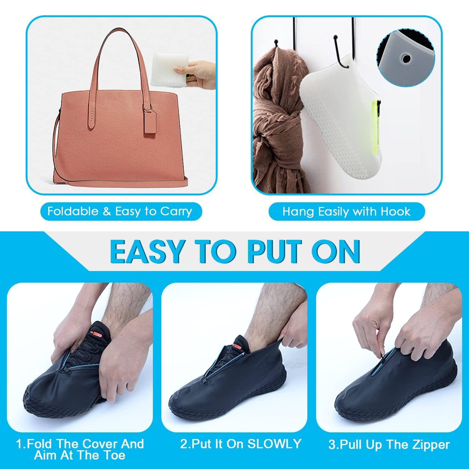 Silicone Shoe Cover Waterproof, Reusable Boot Shoes Covers with Zipper,Non Slip Rain Snow Bowling Travel Indoor Outdoor Overshoe Rubber Protectors for Men Women Kids Protection Galoshes-1 Pair - Image 4