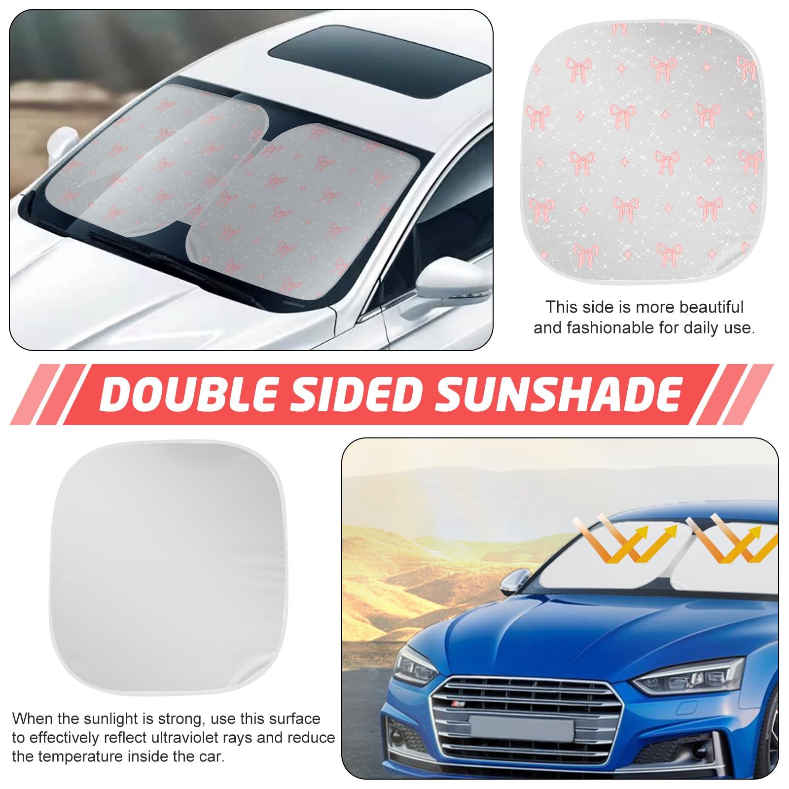 Pink Bow Print Car Windshield Sun Shade, Foldable Reflective UV Protection Sun Visor with Storage Pouch, Auto Interior Accessories for Sedan, SUV, Hatchback - Image 6