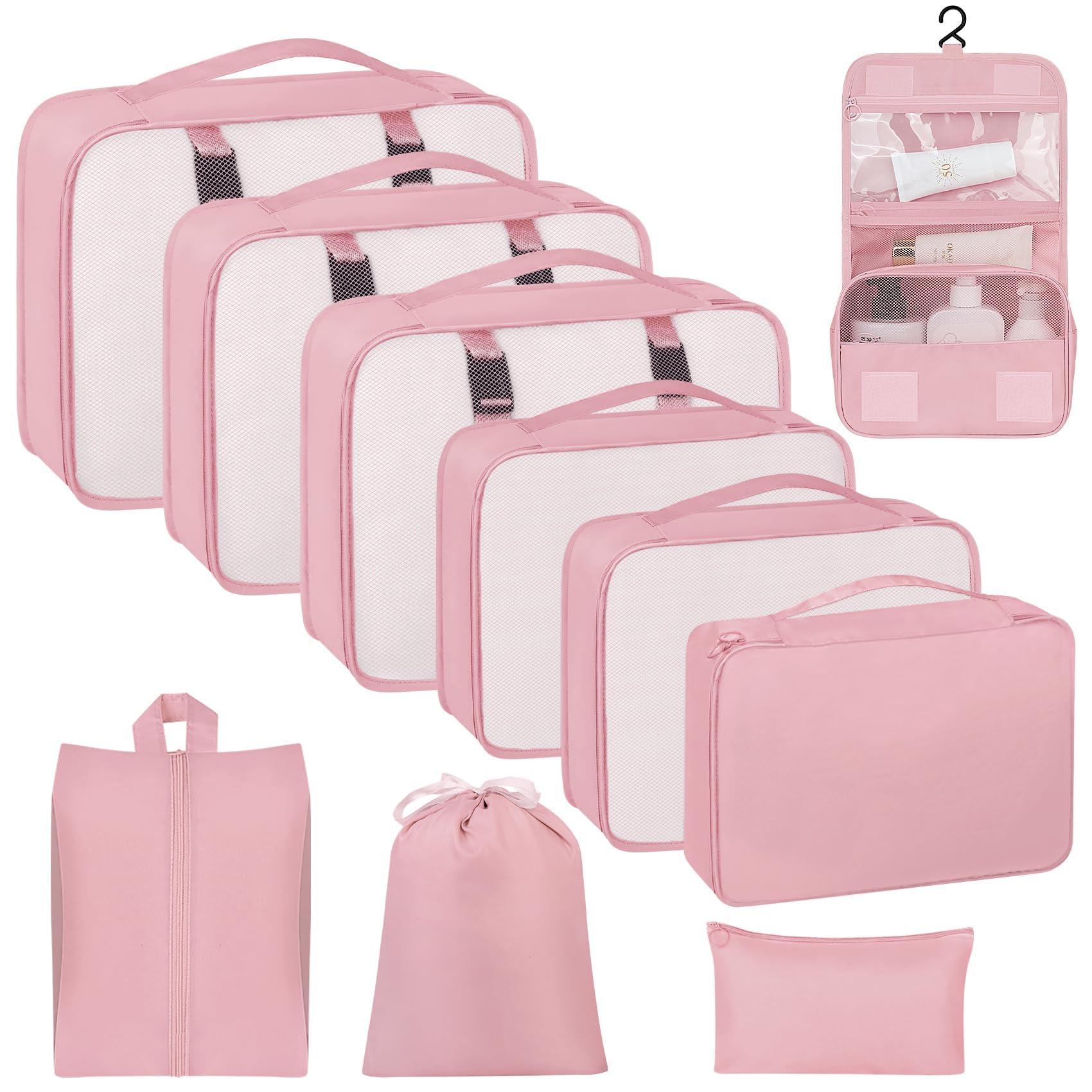 10 Set Packing Cubes for Travel, Luggage Organizer Bags with Hanging Toiletry Bag and Shoe Bag, Travel Packing Cubes for Carry on Suitcase Luggage Accessories Vacation Essentials (Black)