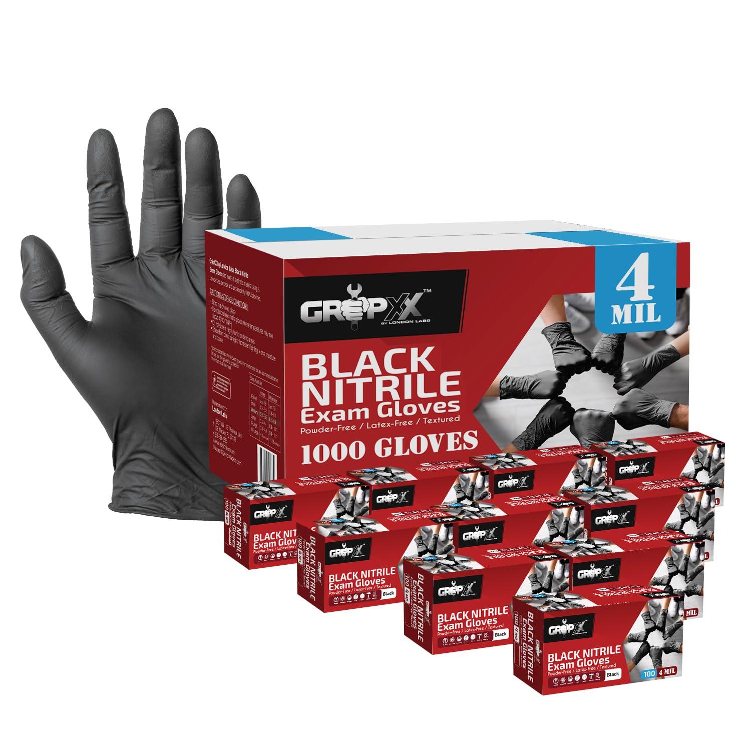 London Labs Black Nitrile Gloves Disposable Latex Free & Powder Free, 4 Mil Rubber Glove, Cleaning, Cooking, Mechanic(XS-XXL)