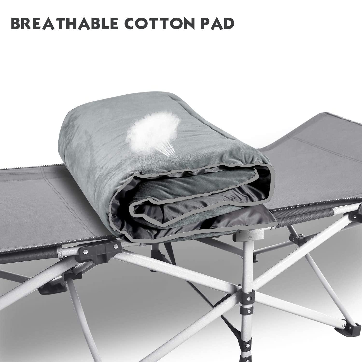 LITA XL Cot Pads for Camping, Soft Comfortable Cotton Thick Sleeping Cot Mattress Pad 72"x26", Grey and Navy Blue (Only Pad) - Image 2