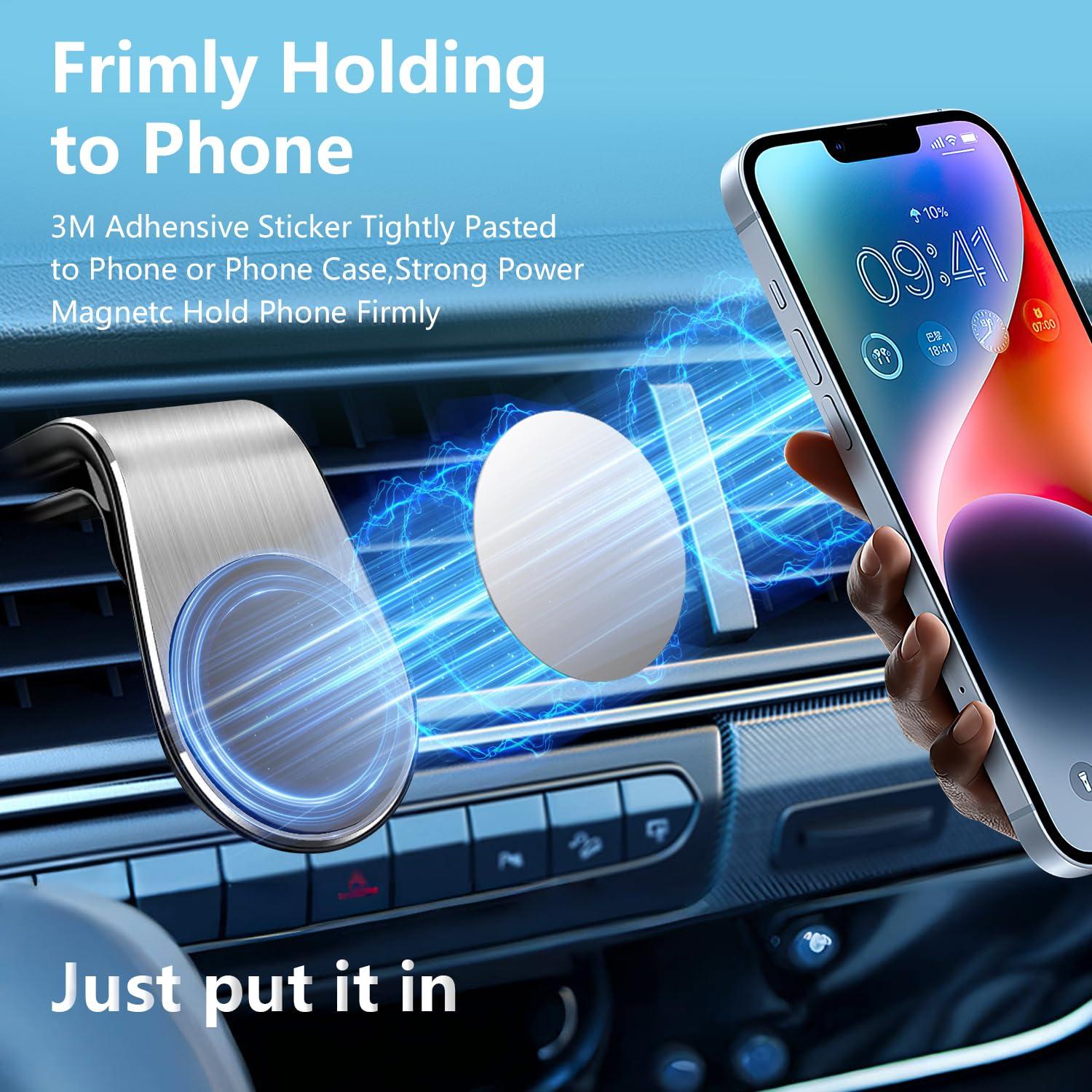 2PCS Mobile Phone Navigation Magnetic Bracket, L Type 360° Rotatable Car Phone Mount, Strong Magnet Mount for Any Smartphone (Silver) - Image 3