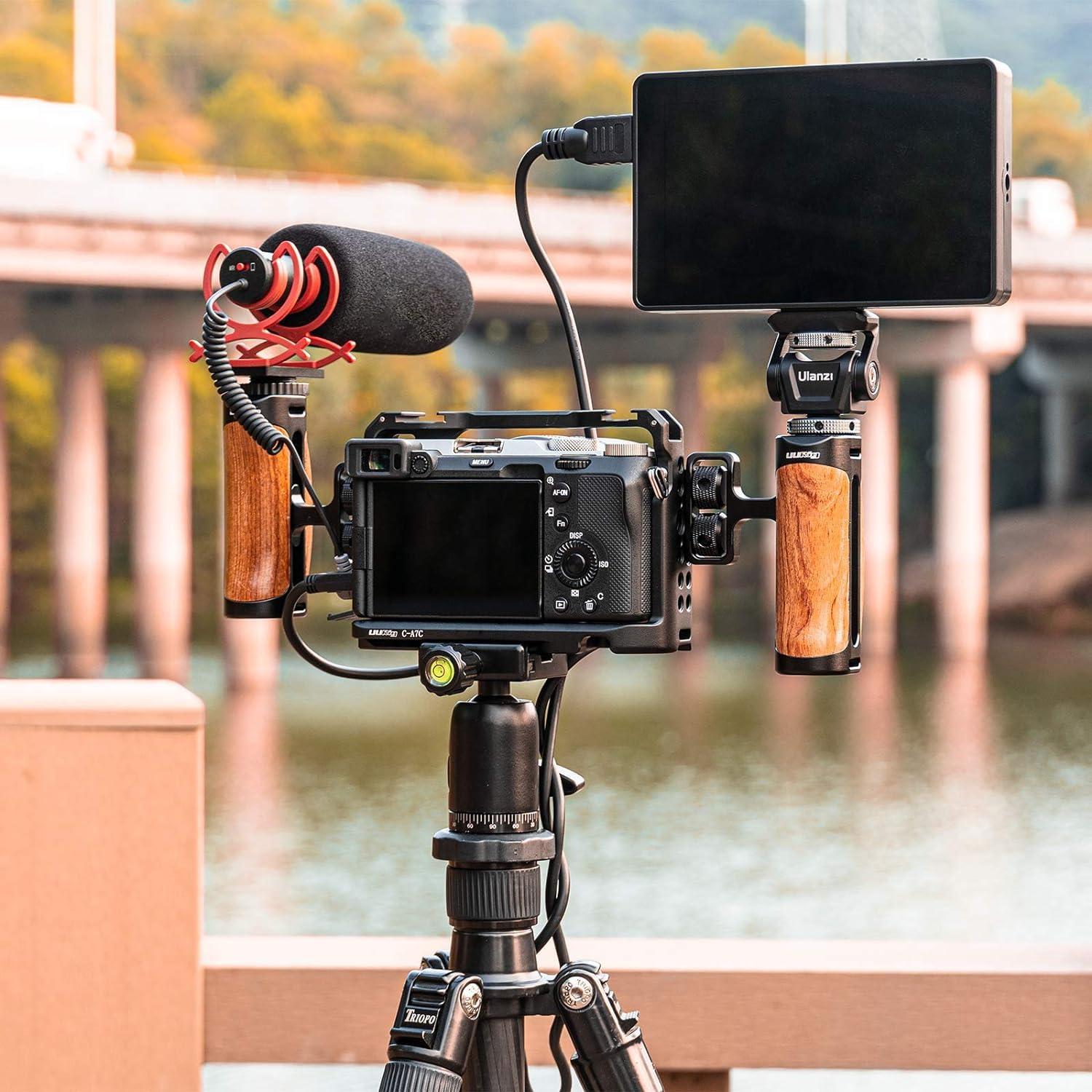 R075 Wooden Handle Grip Left Right Compatible for Sony A6400 A6600 A7III A7IV Nikon Canon Panasonic Camera Cage, for iPhone/Smartphone Video Rig Video-graphy Accessories Mobile Filming 1/4" Bracket - Image 8