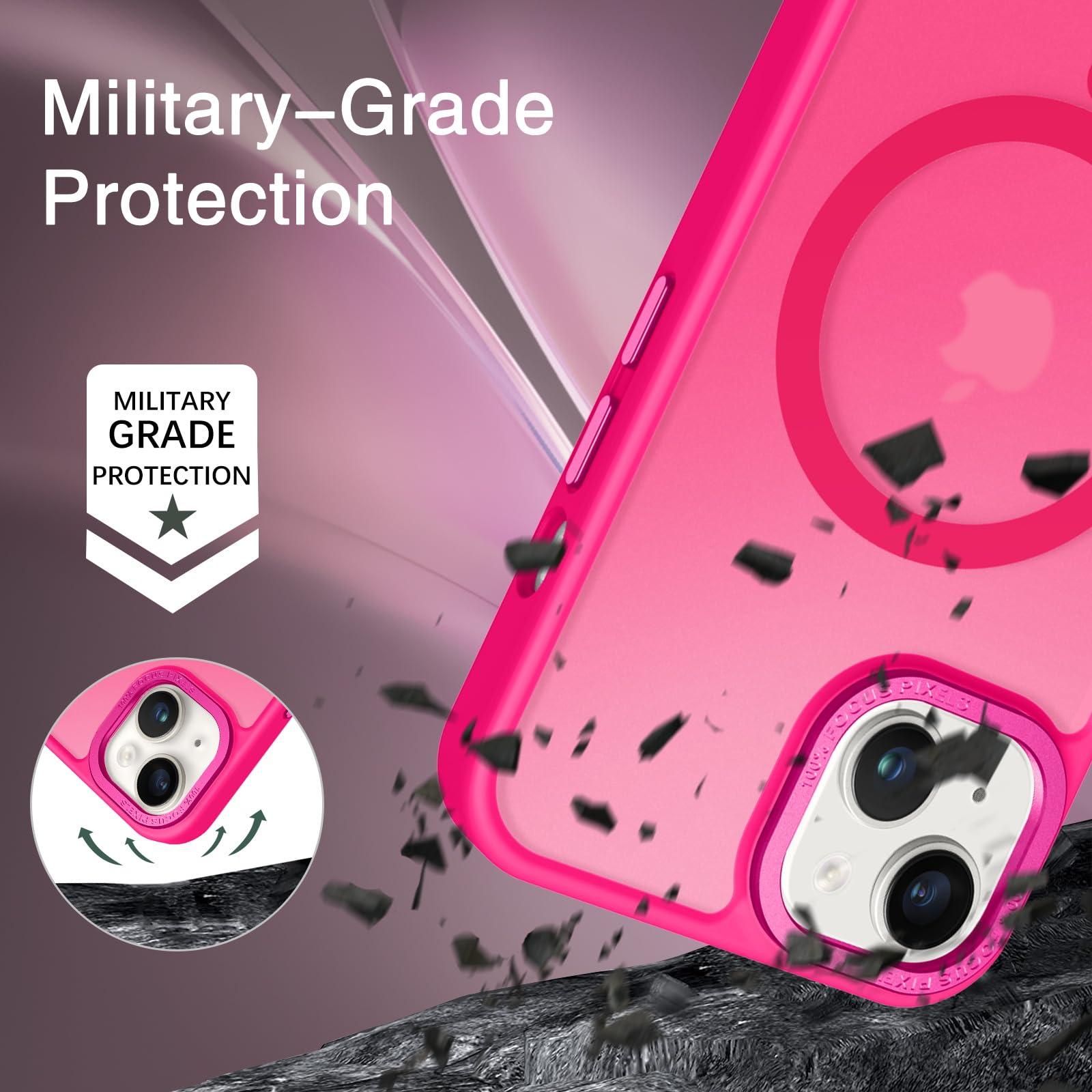 BENTOBEN Magnetic for iPhone 13 Case & iPhone 14 Case [Compatible with Magsafe] Translucent Matte Phone Case iPhone 13/14 Slim Shockproof Women Men Protective Cover for iPhone 13/14 6.1", Hot Pink - Image 3