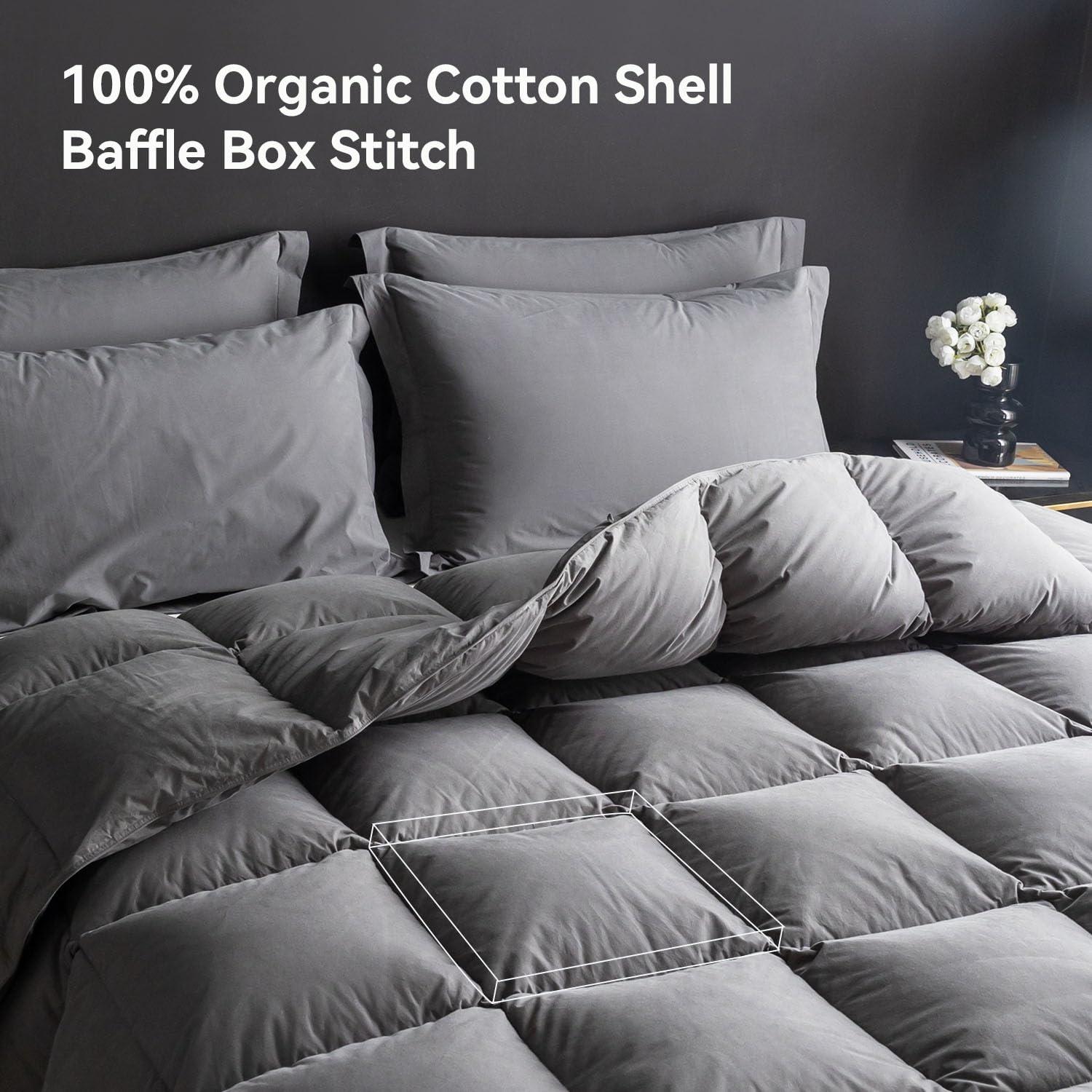 WENERSI Feather Down Comforter Full/Queen Size,Hotel Style Bedding Comforter,750+ Fill Power,1200TC,100% Organic Cotton Fabric,All Season Grey Duvet Insert with 8 Corner Tabs - Image 4