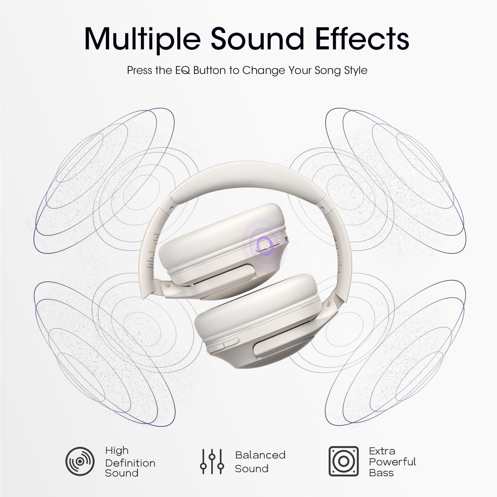 YUMONDEAR Bluetooth Headphones Over Ear, 80H Playtime Wireless Headphone with 3 EQ Modes, Built-in Mic, Deep Bass, HiFi Stereo Foldable Wireless Headset for iPhone PC Travel Workout (Light Gray) - Image 2