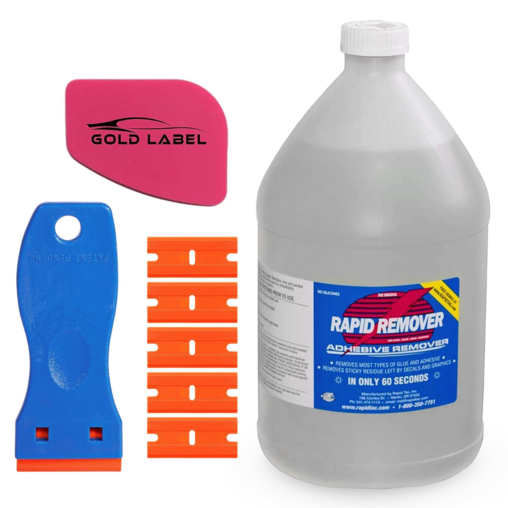 RapidTac Remover Adhesive Remover Kit with Lil Chizler and Plastic Razor Blade with 5 Extra Blades (Gallon Kit)