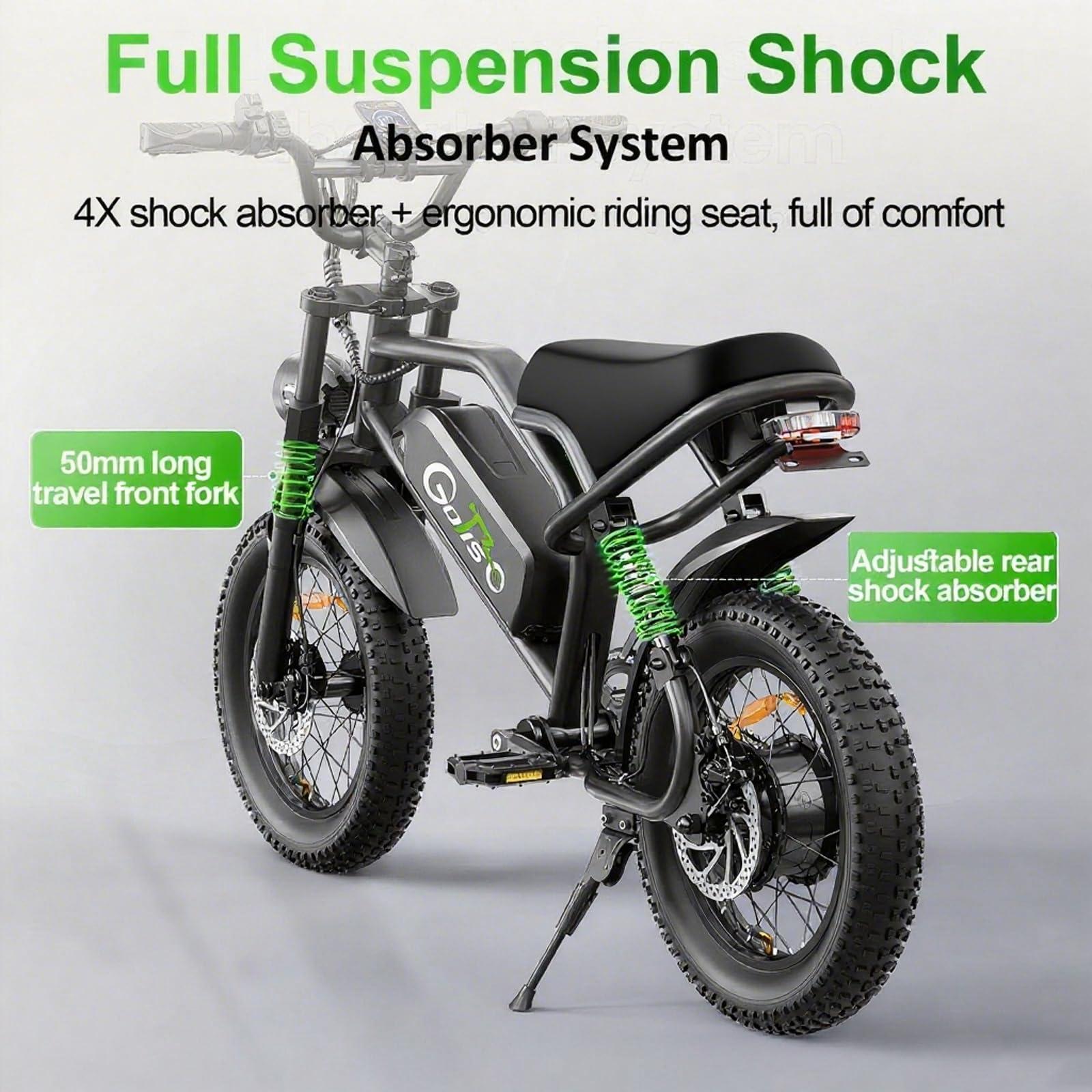 Electric Bike for Adults – Peak 750 Motor 65Nm Torque, 48V 15Ah Removable Battery, Color Display, 3 Riding Modes, Lightweight Ebike 264 lbs Load, Full Suspension Electric Bicycle - Image 7