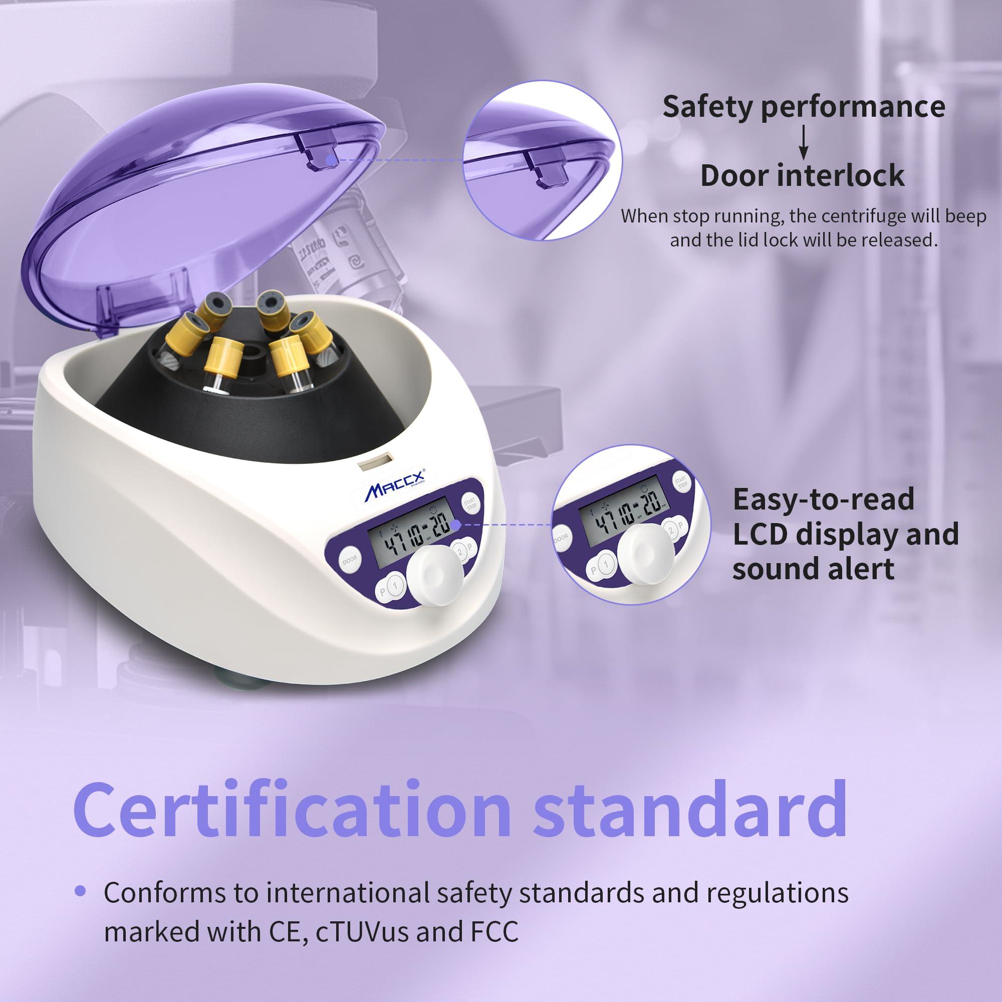 Maccx Lab PRP Benchtop Centrifuge Machine, Speed Range from 300-5000RPM, Rotor for 1.5-5mL/7mL/10mL/15mL/ x6 Tubes, Max. RCF 2600xg Low Speed PRF Benchtop Centrifuge, CEN-001 - Image 5