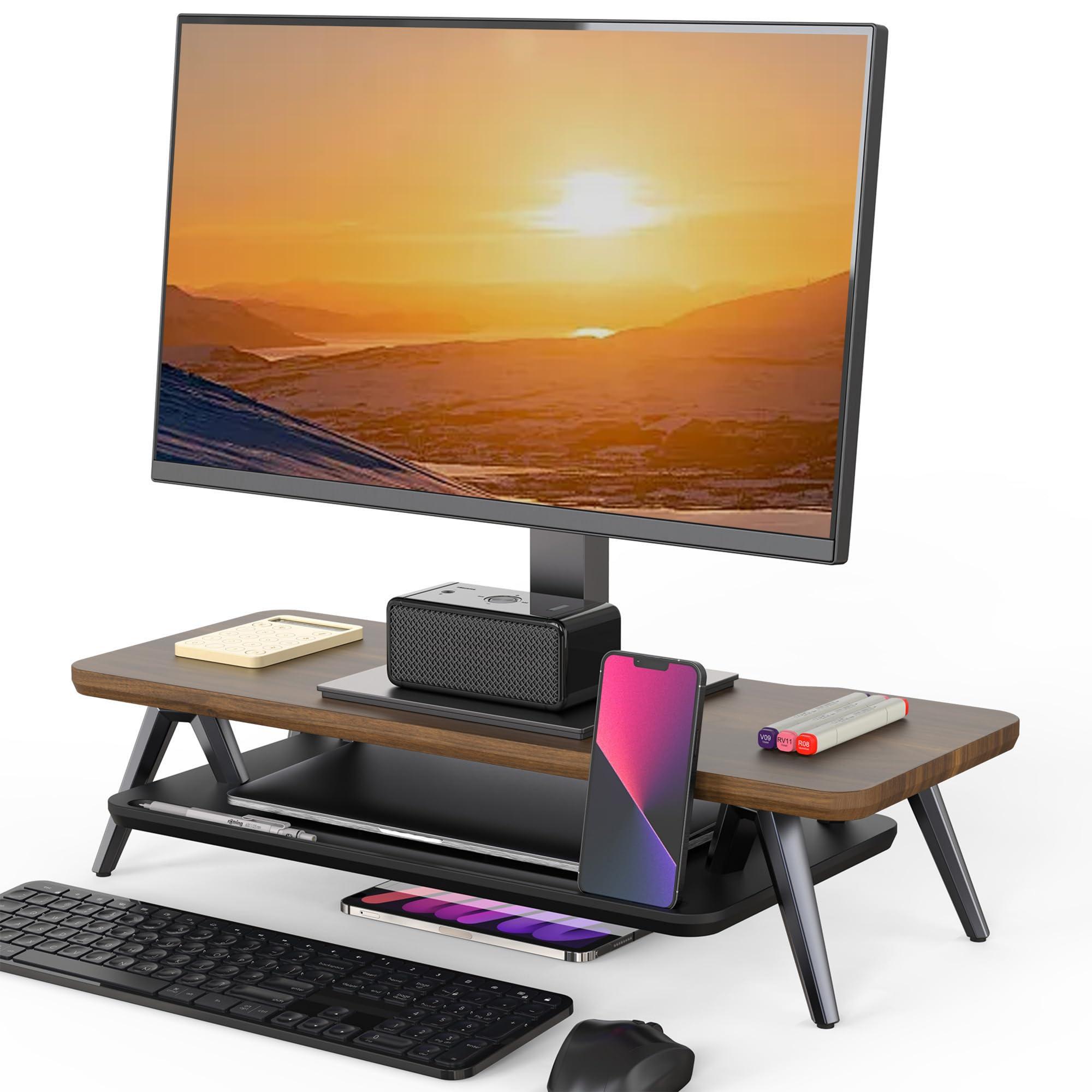 Fenge Monitor Stand, Monitor Stands Riser for Desk, 23.6 Inch Wood Desk Shelf with Storage Organizer and Cable Management for Office Desk Accessories