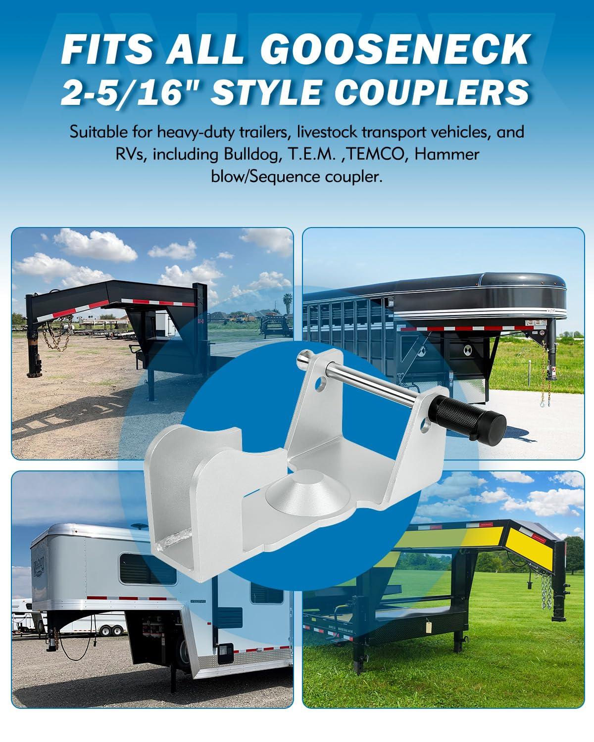 Aupar Heavy-Duty Gooseneck Trailer Lock, Gooseneck Lock Fit for Heavy Trailers, Livestock Haulers and RVs - Silver - Image 3