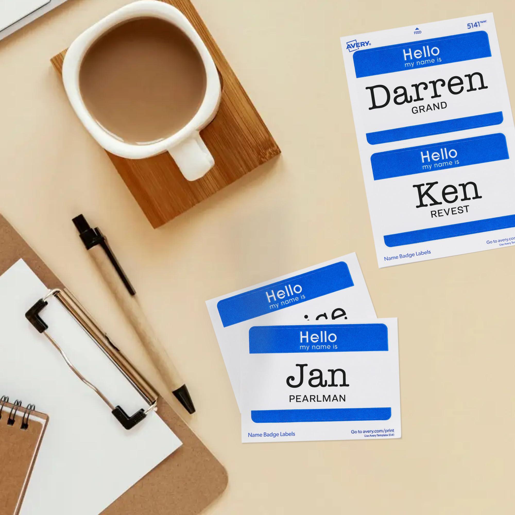 Avery Customizable Name Tags, Hello My Name is, White, Blue Border, Removable Adhesive, Laser/Inkjet Printable, 100 Total (5141) - Image 2