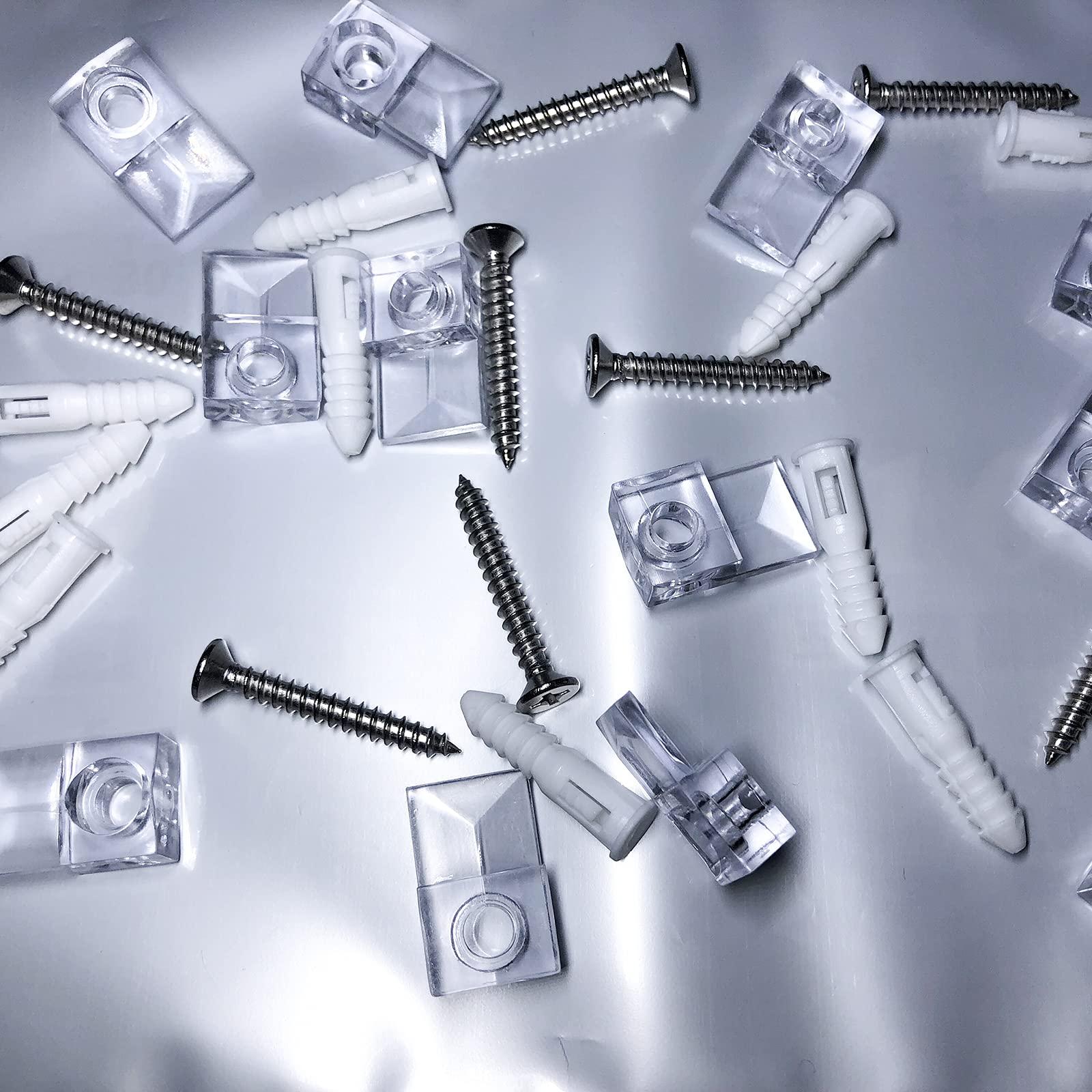 50piece Mirror Holder Clip Glass Crystal Clear Plastic Mirror Clip Fixing Clip Kit with Screws and Mirror Hanging Kit (Silver1) - Image 6