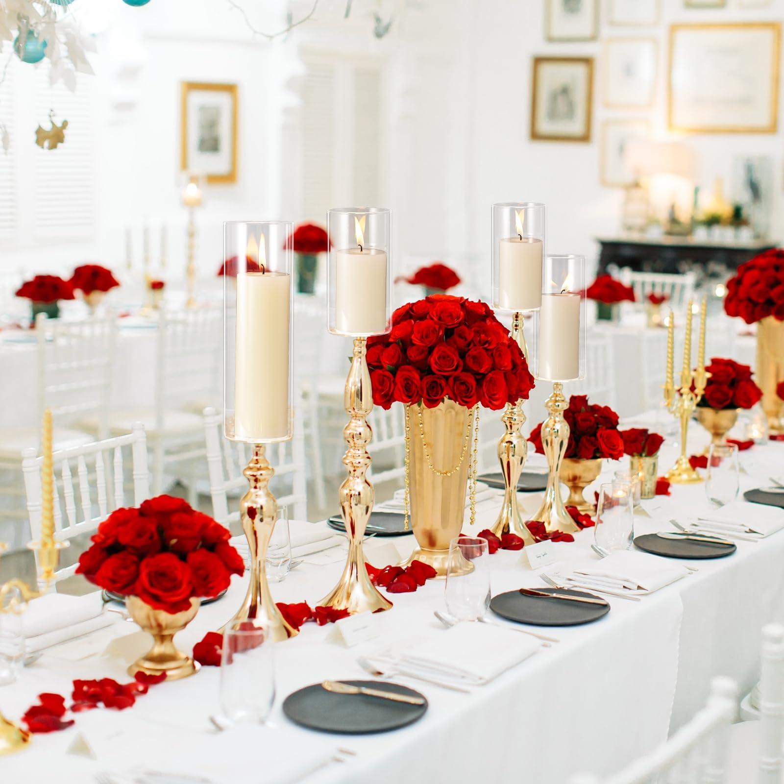 Shihanee Set of 12 Pillar Candles and Glass Cylinder Vases Clear Cylinder CandleHolders for Slim Pillar Candles Wedding Centerpieces(2.6''x 4.7'', 5.9'', 7.9'',Ivory White) - Image 7