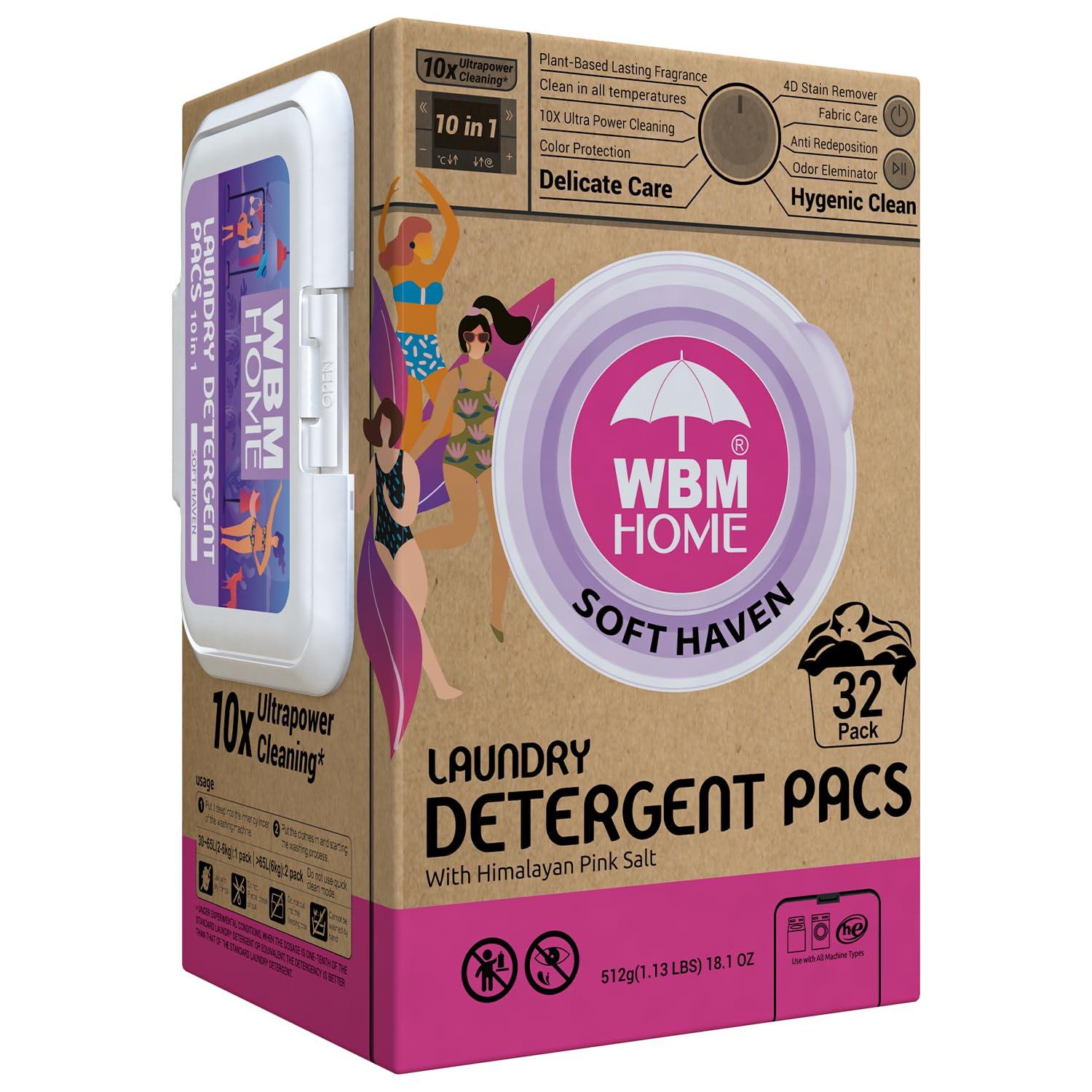 WBM Laundry Pods, 32 Count | Specially Designed for Undergarments With Soft Heaven Fragrance | Laundry Detergent Pods Formulated With Plant-Based Formula and Gentle Stain Remover