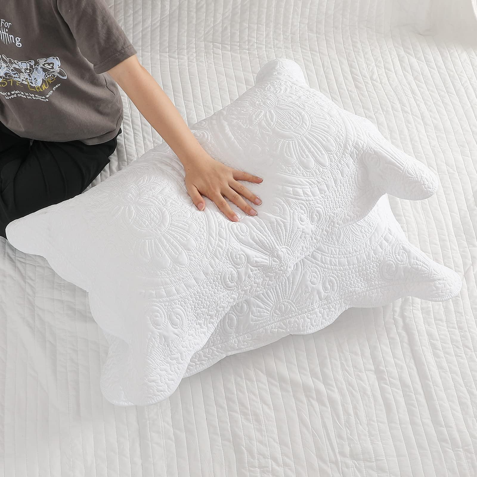 BOSOWOS Pillow Shams Standard Size Set of 2, Ultra Soft Breathable Quilted Pillow Cases 20 x 26 inches for Sleeping, Decorative Microfiber Bed Pillowcases Easy Care, White - Image 6