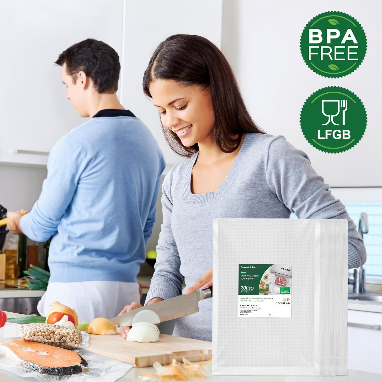 Bonsenkitchen Precut Vacuum Sealer Bags 200 Quart 8" x 12", BPA Free, Commercial Grade Textured Food Vacuum Sealer Bag, Thick Embossed Bags for Storage and Sous Vide Cooking VB3208 - Image 6