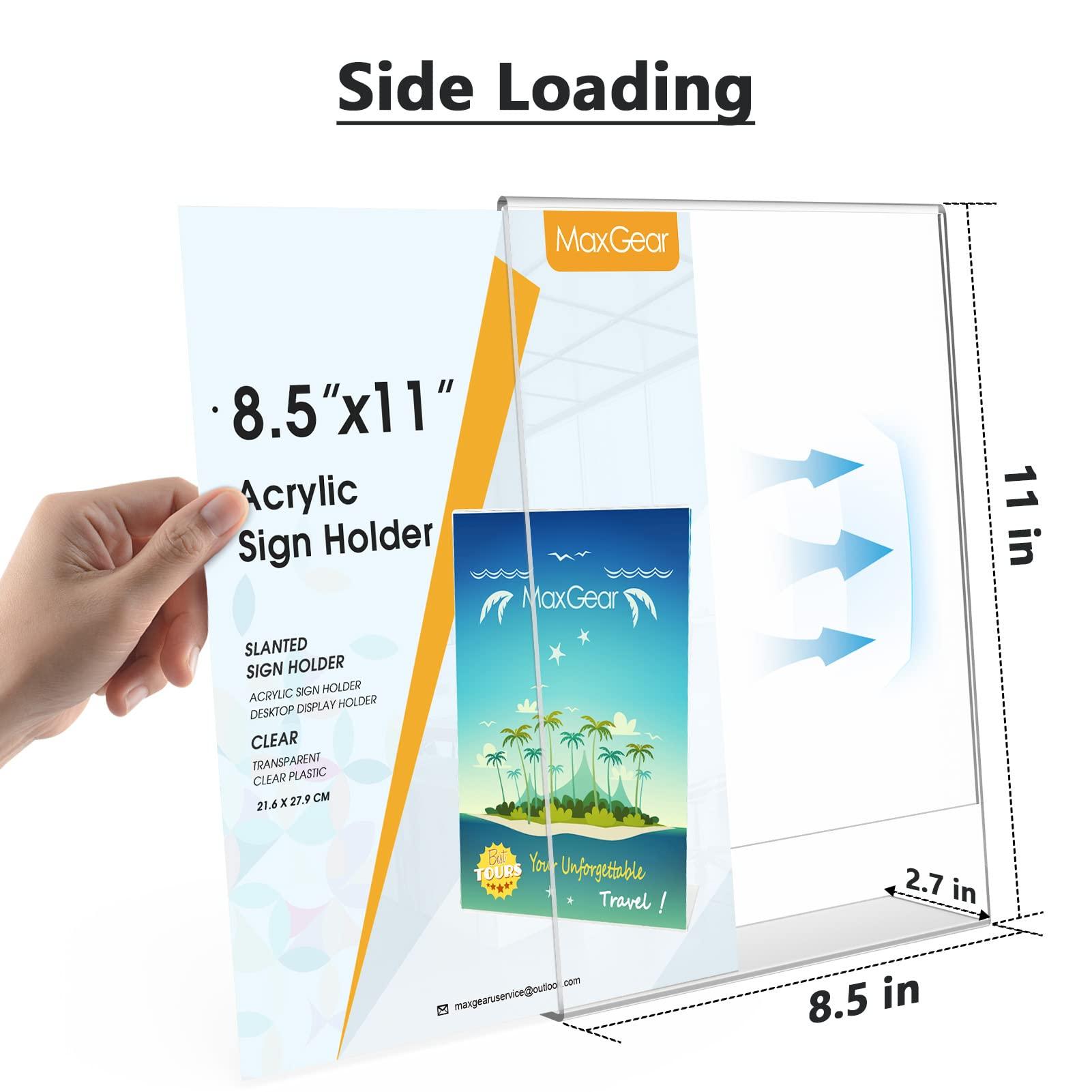 MaxGear 6 Pack Acrylic Sign Holder 8.5 X 11, Plastic Paper Holder With Vertical Slanted Back, Picture Photo Frames Display Stand Flyer and Document Organizer for Office Desktop Use - Image 2