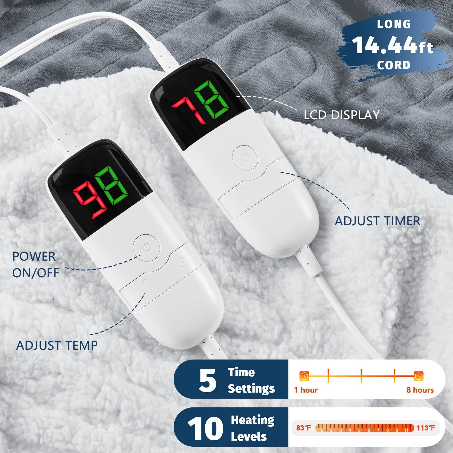 Heated Electric Blanket Queen Size - 84" x 90" Heating Blanket with Dual Control, 10 Levels & 8 Hours Auto Off, Soft Warm Flannel Gift with Over-Heat Protection, ETL & FCC Certified - Image 3