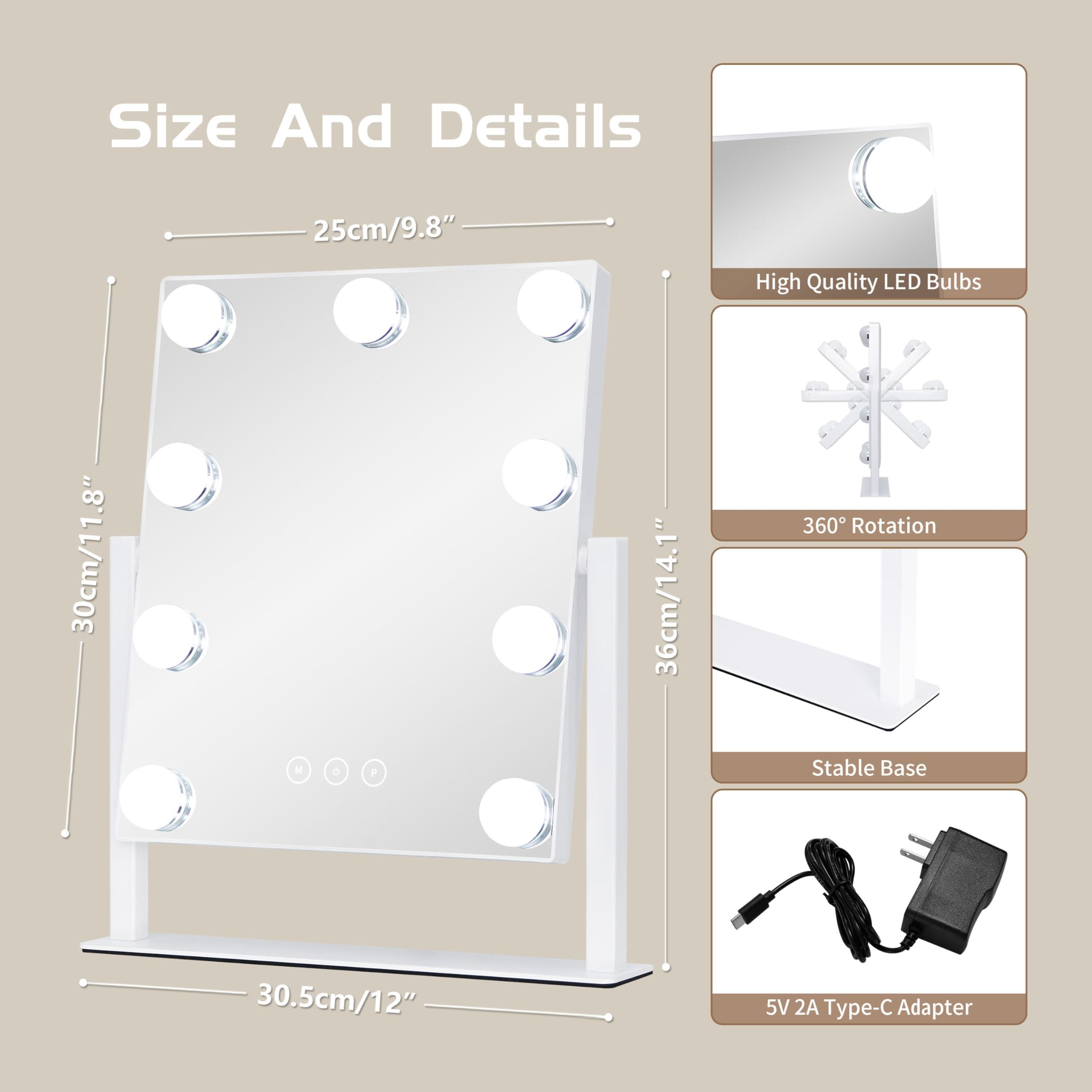 NUSVAN Vanity Mirror with Lights, Makeup Mirror with Lights,3 Color Lighting Modes Detachable 10X Magnification Mirror Touch Control,360°Rotation, White. - Image 2