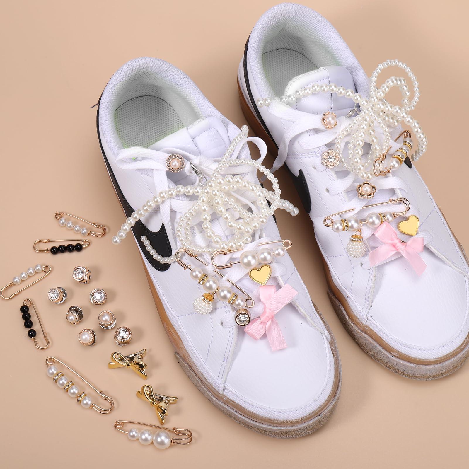 pequano Shoes Charms for Sneakers Socks, 30/43pcs Pearl Shoe Lace Jewelry, Junk Socks Charms Pins, Stylish Shoe Decoration Charms for Women, Brooch Pins Buttons for Clothes, Hats Decoratin - Image 5