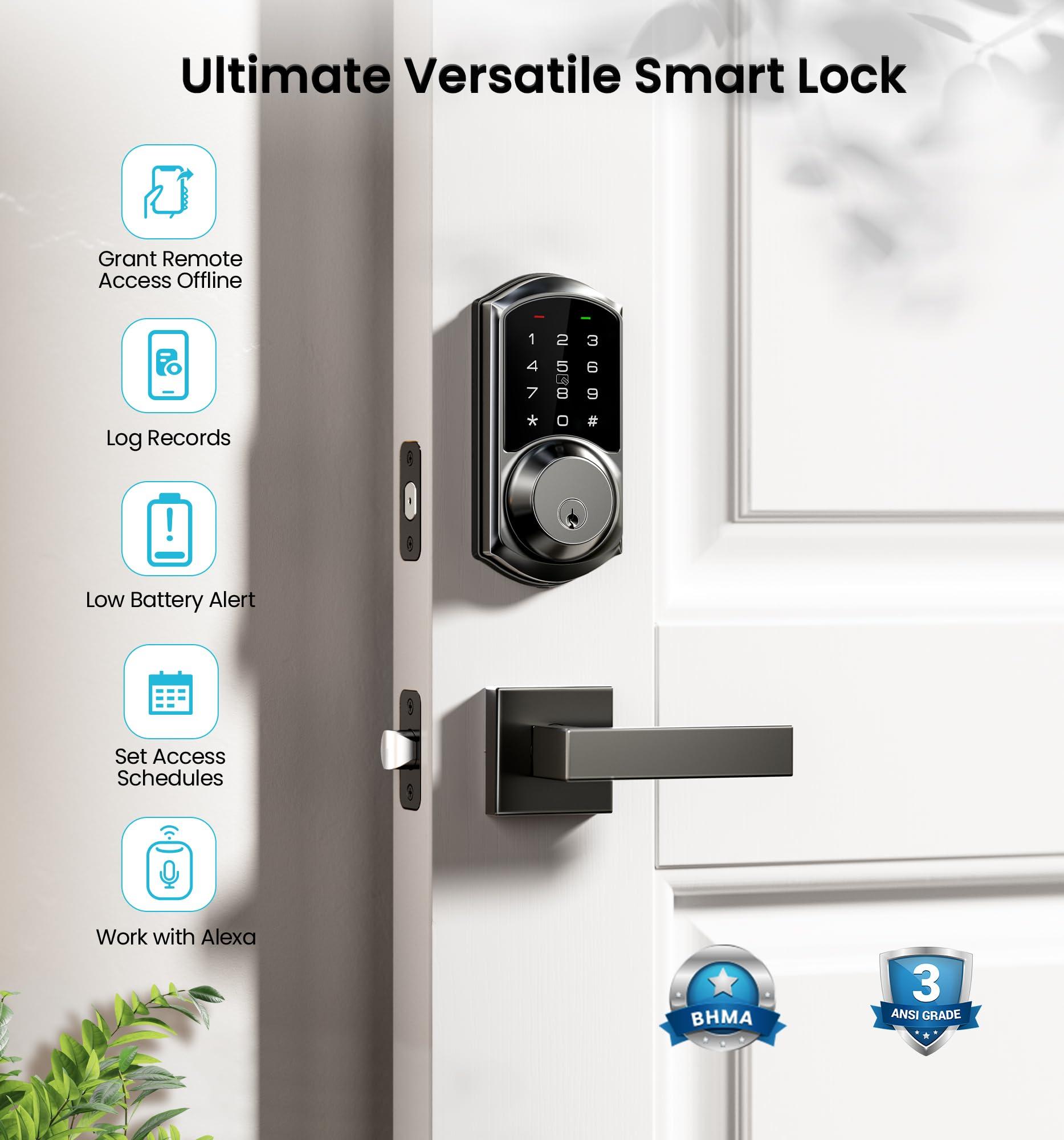Veise VE06-L Smart Locks with 2 Lever Handle Set, App Control, Keyless Entry Deadbolt for Front Door, Electronic Digital Touchscreen Keypad, Auto Lock, Waterproof, Easy Installation, Matte Black - Image 3