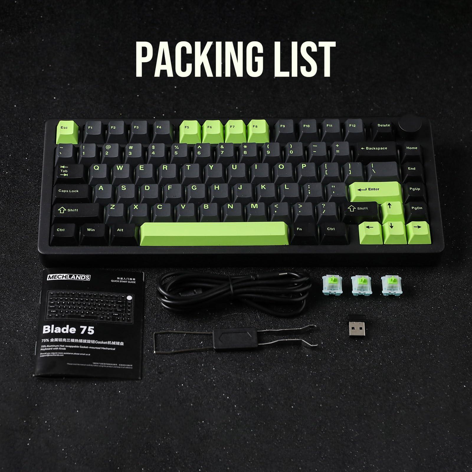 MechLands Blade75 Wireless Aluminum Mechanical Gaming Keyboard, BT5.0/2.4GHz/USB-C Hot Swappable Custom Creamy Keyboard with 4000mAh Battery, Knob, RGB Backlit, NKRO for Win/Mac/Games/Office (Black) - Image 8