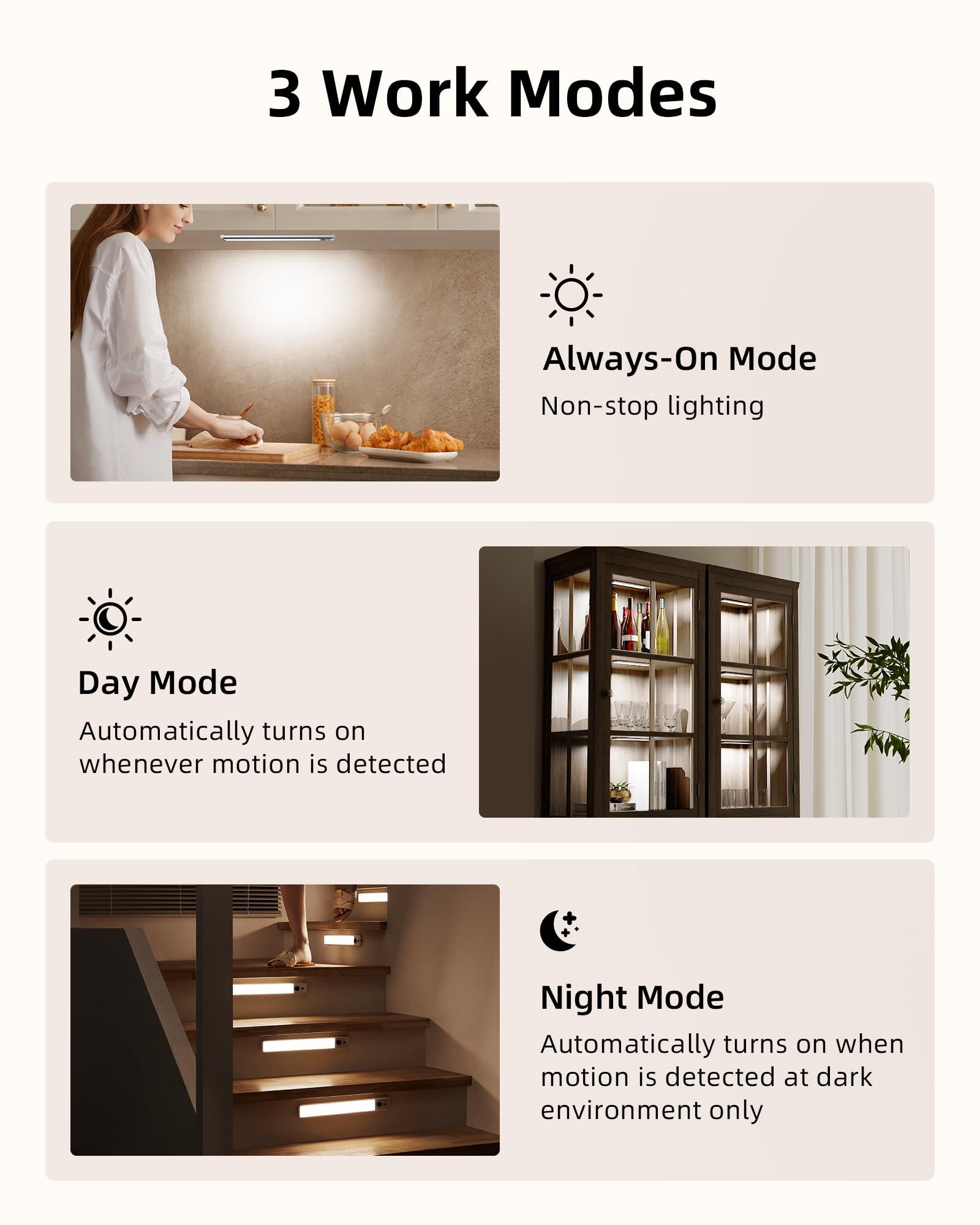 EZVALO Under Cabinet Lights, LED Closet Lights Wireless USB Charging, Motion Sensor Lighting Indoor 5700K Dimmable with Remote Control (White) 5 Pack - Image 4