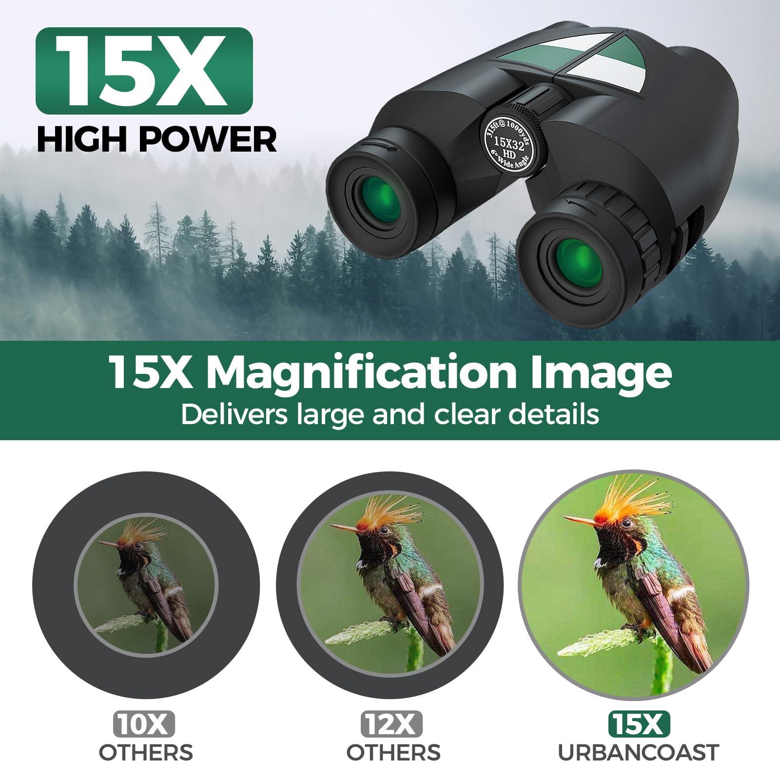 URBANCOAST 15x32 Compact Binoculars for Adults and Kids, High Power Lightweight Small Binoculars with Phone Adapter for Concert Cruise Ship Hiking Bird Watching Travel Safari Viewing Football Sports - Image 2